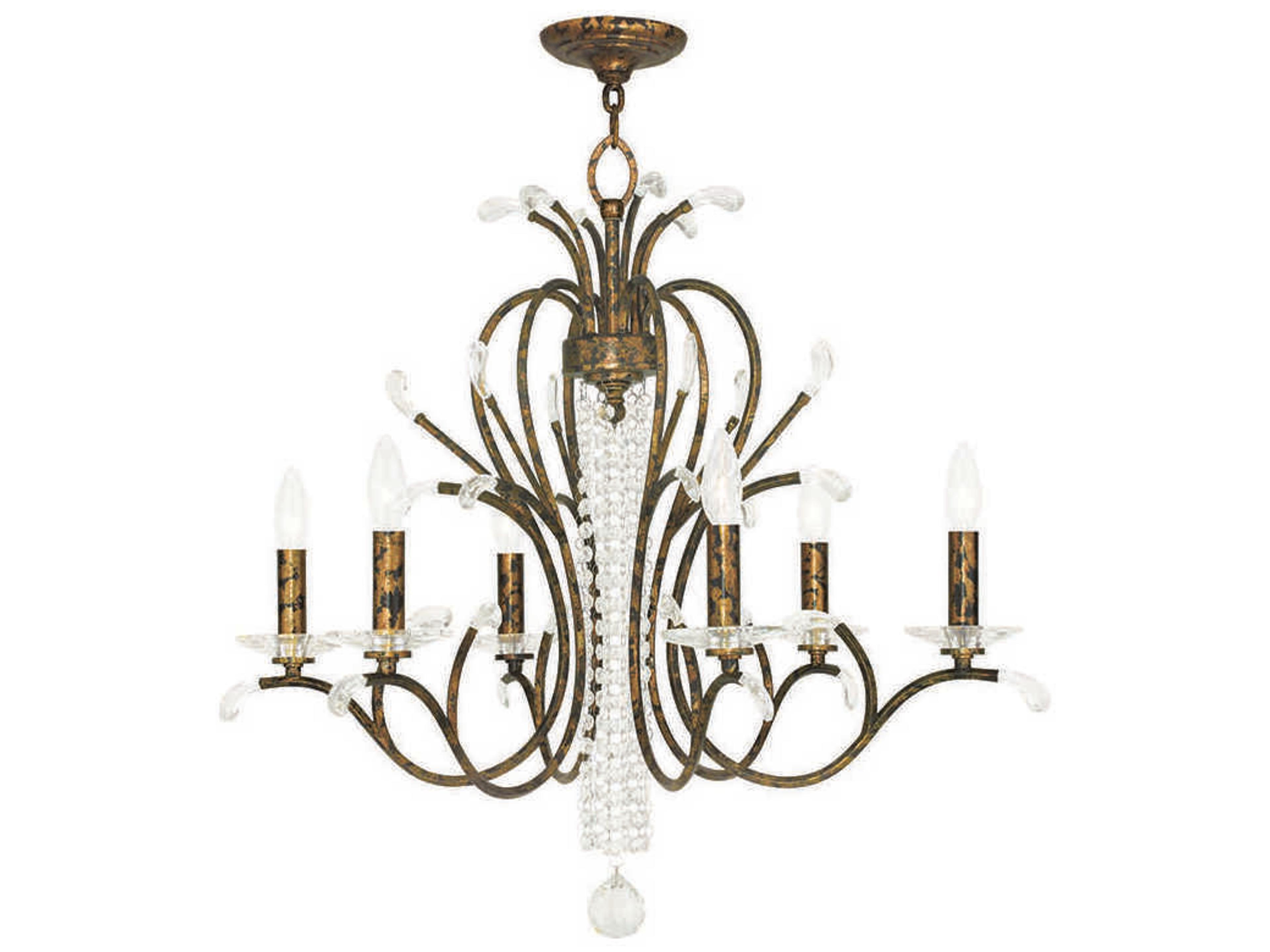 Serafina 6-Light Hand Applied Venetian Golden Bronze Crystal Candelabra Chandelier