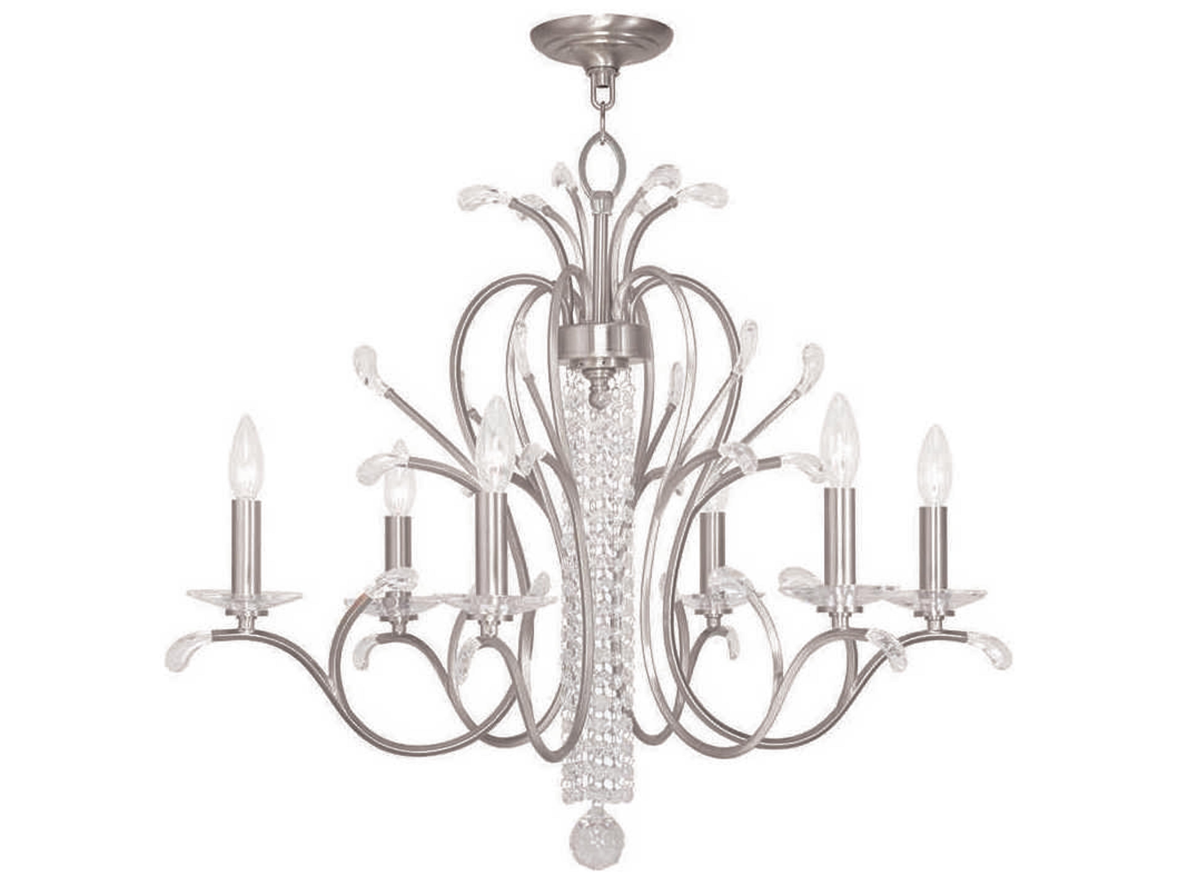 Serafina 6-Light Brushed Nickel Clear Crystal Candelabra Chandelier