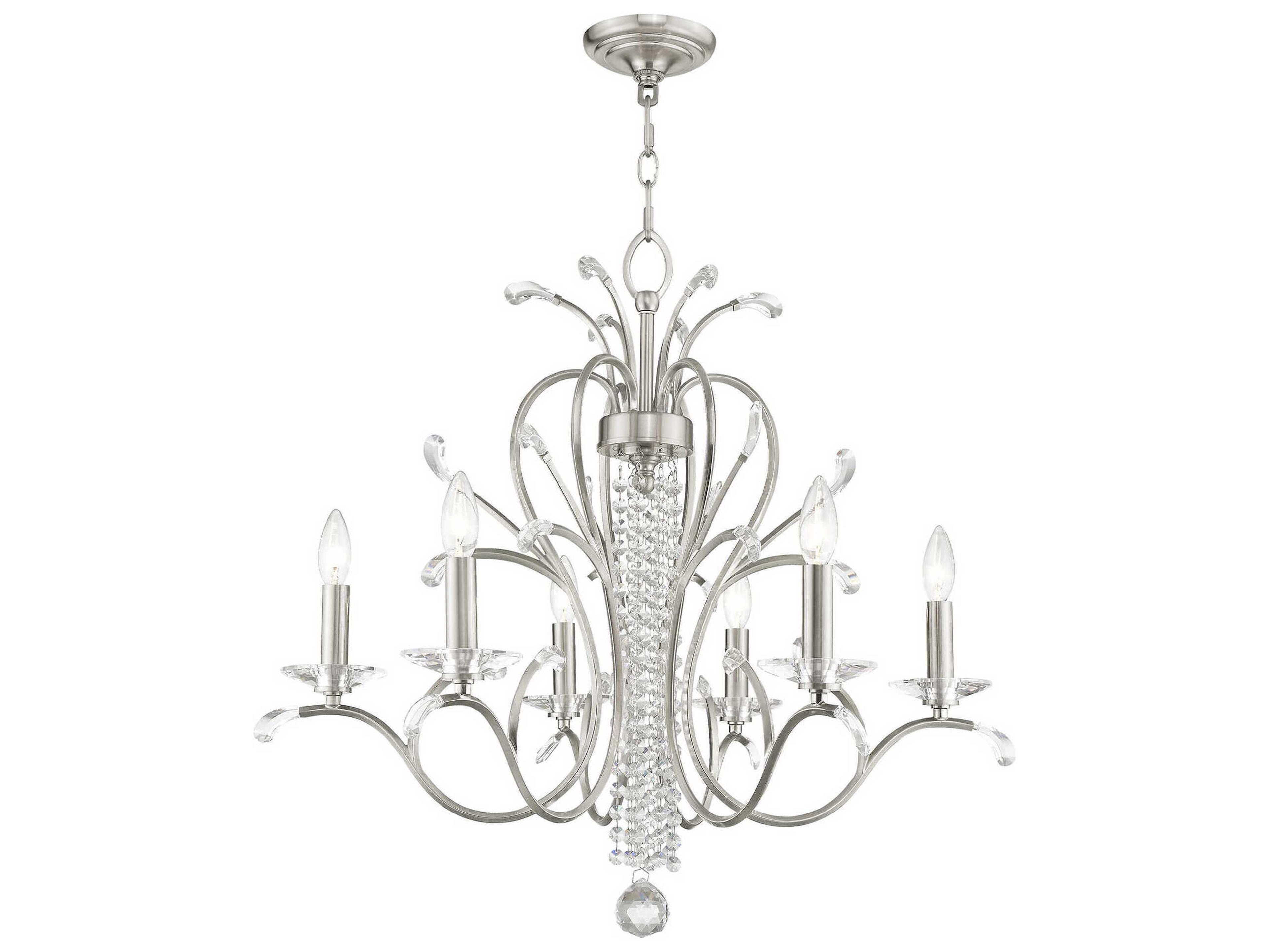 Livex Lighting Serafina 6-Light Brushed Nickel Clear Crystal Candelabra Chandelier