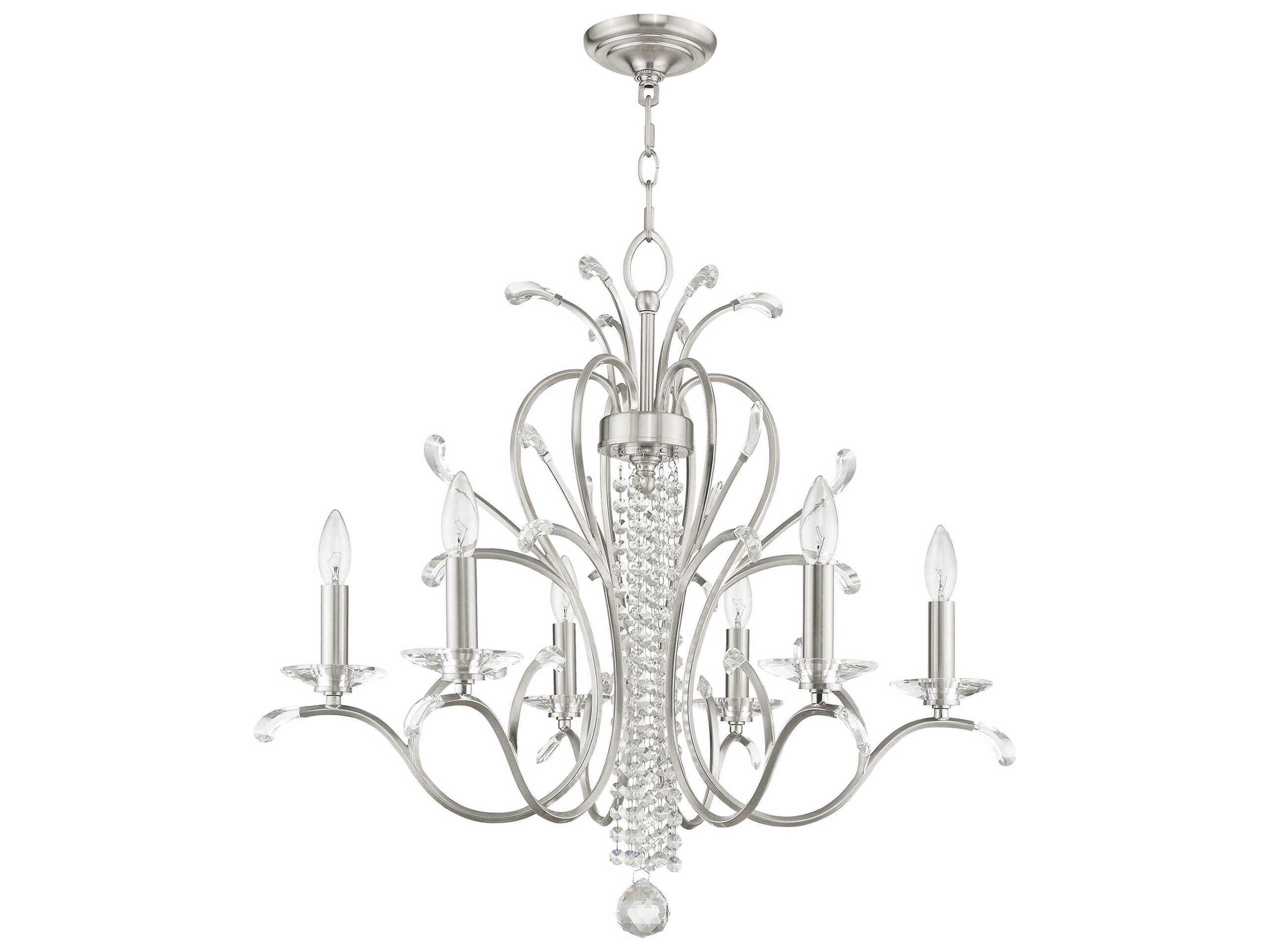 Livex Lighting Serafina 6-Light Brushed Nickel Clear Crystal Candelabra Chandelier