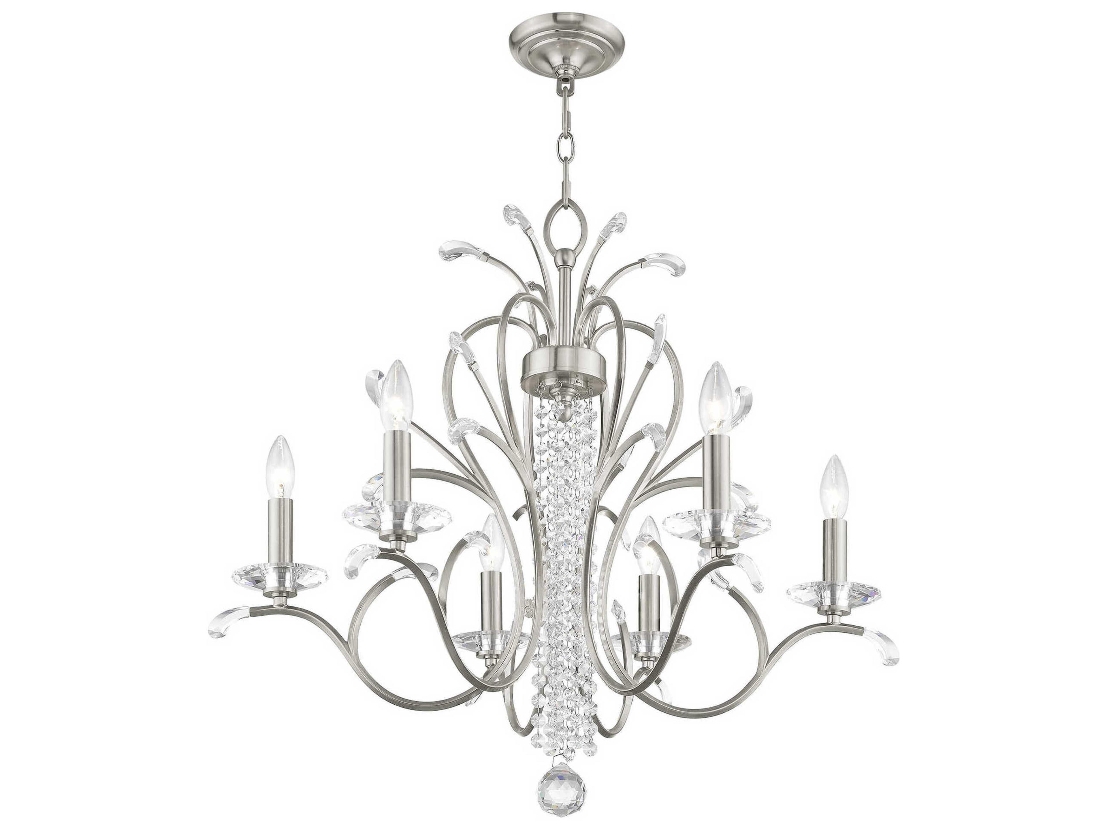 Livex Lighting Serafina 6-Light Brushed Nickel Clear Crystal Candelabra Chandelier