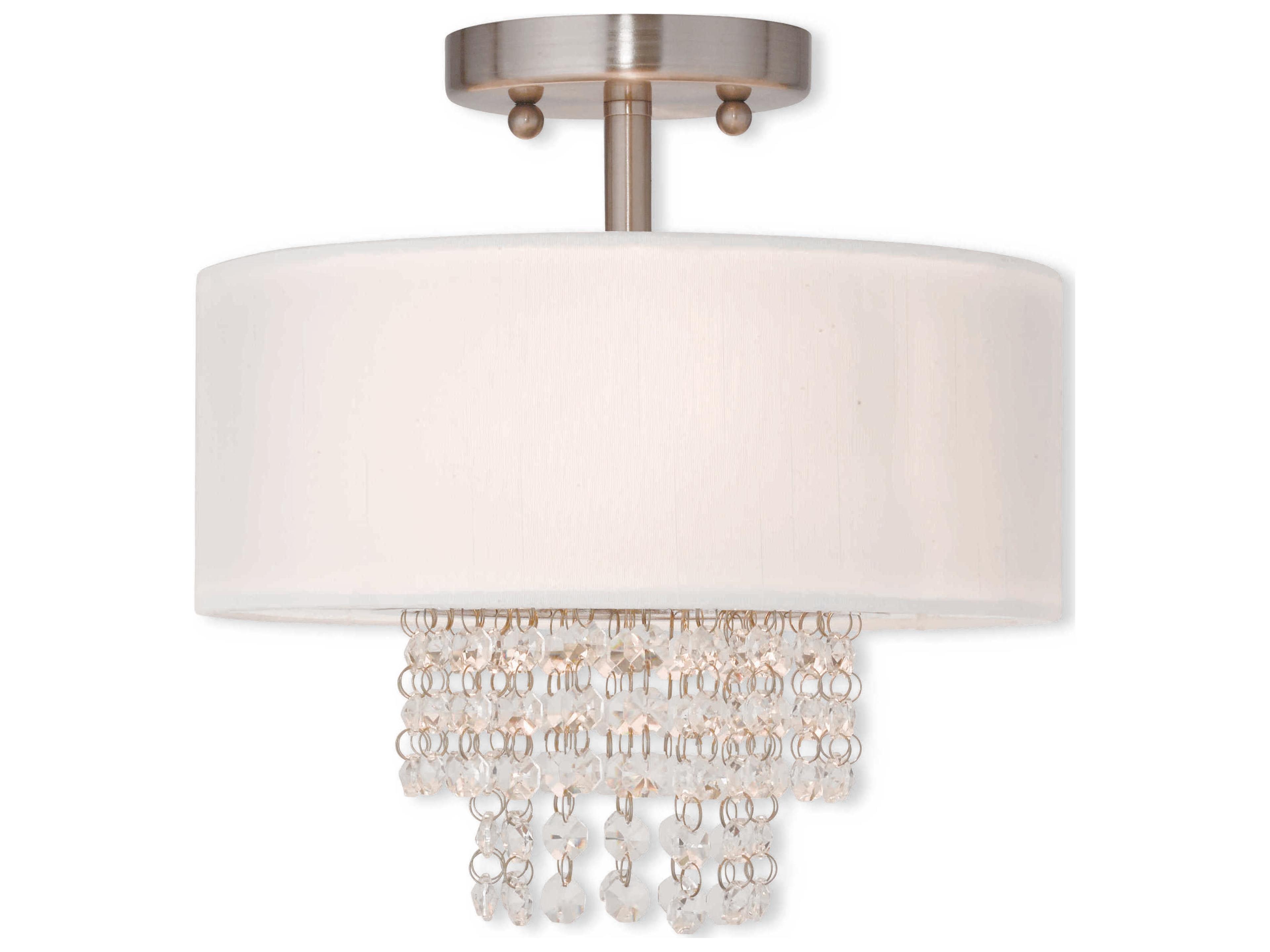 Carlisle 2-Light Brushed Nickel Off White Crystal Drum Semi Flush Mount