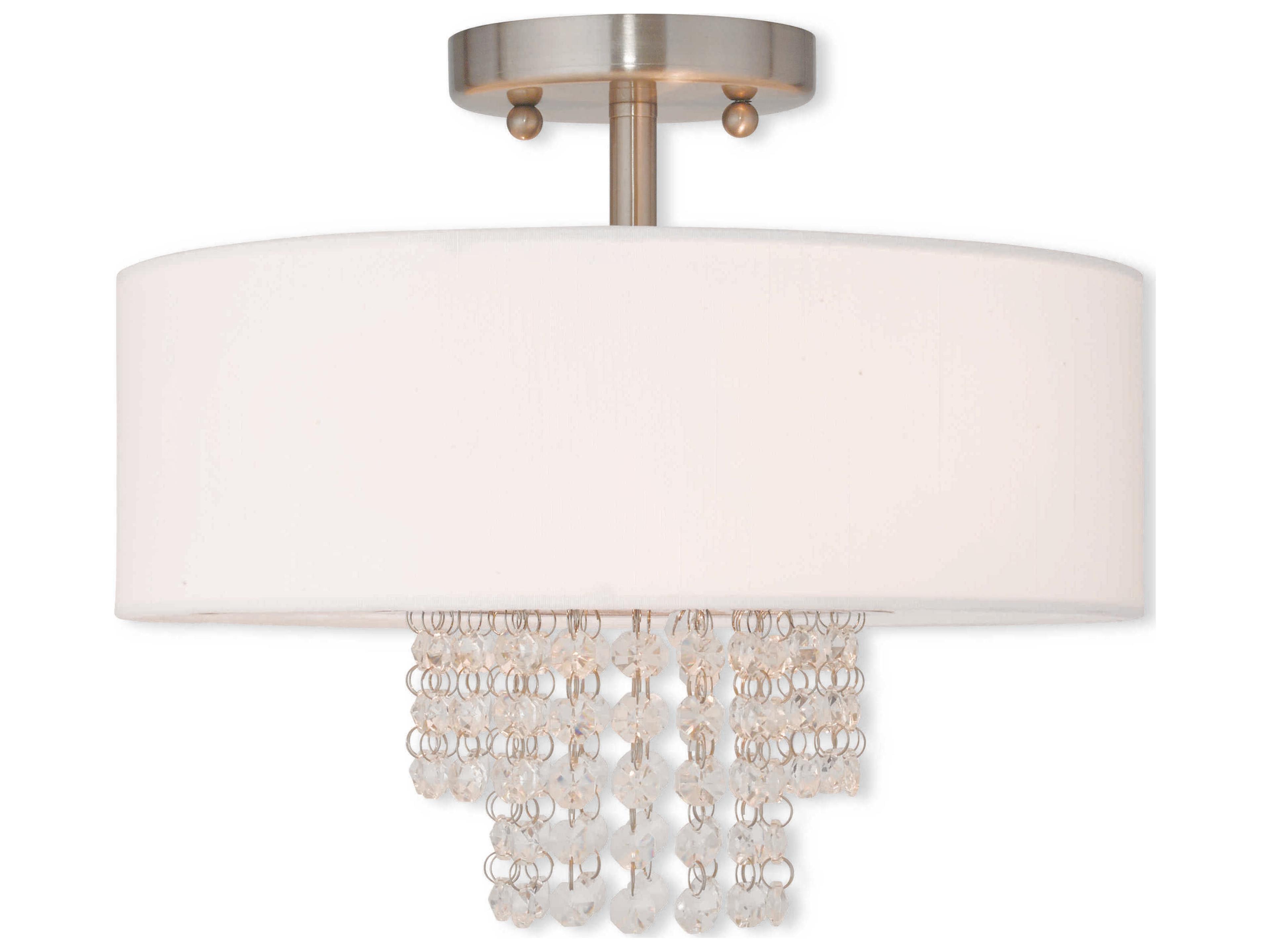 Carlisle 2-Light Brushed Nickel Off White Crystal Drum Semi Flush Mount