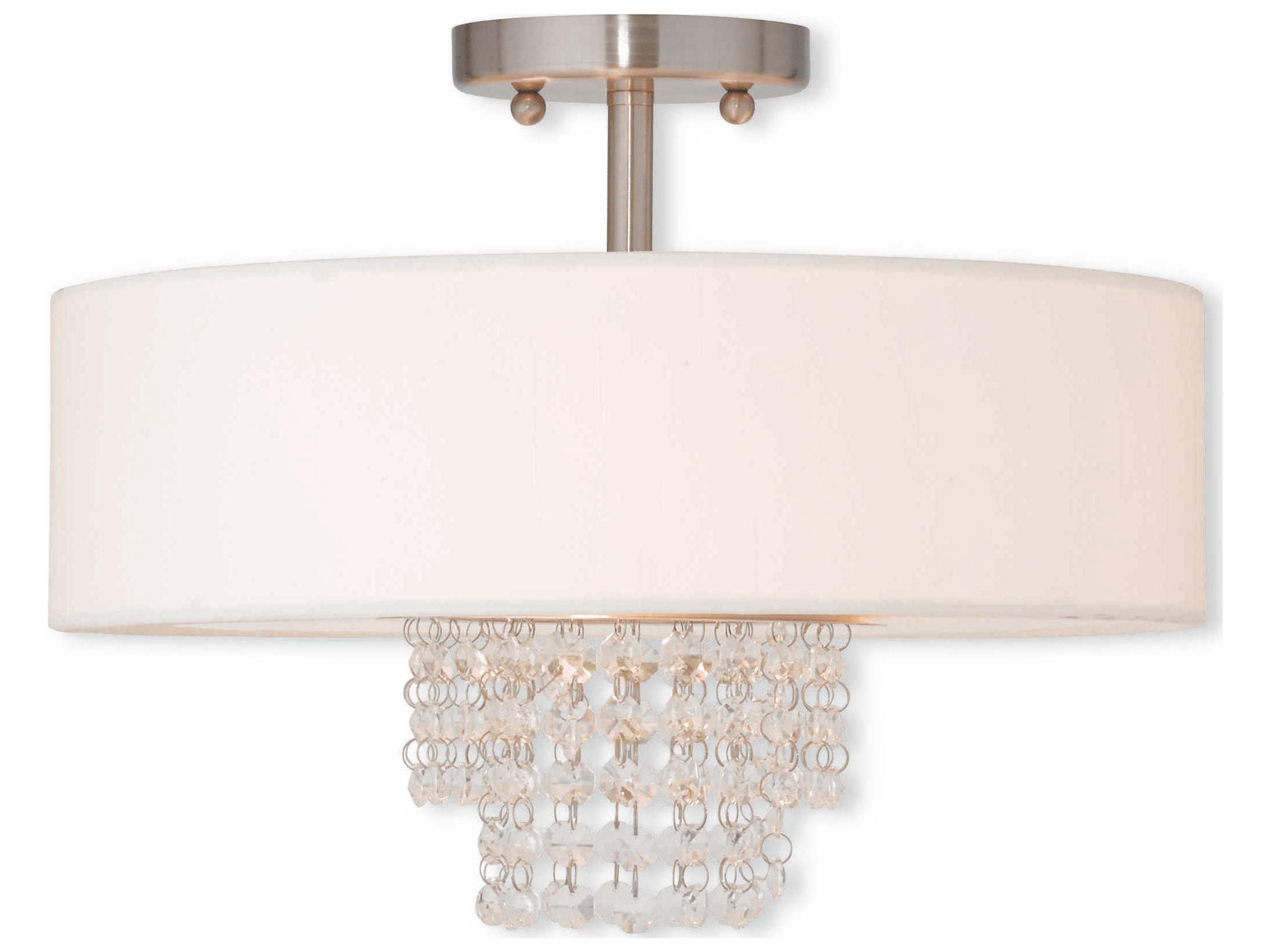 Carlisle 3-Light Brushed Nickel Off White Crystal Drum Semi Flush Mount