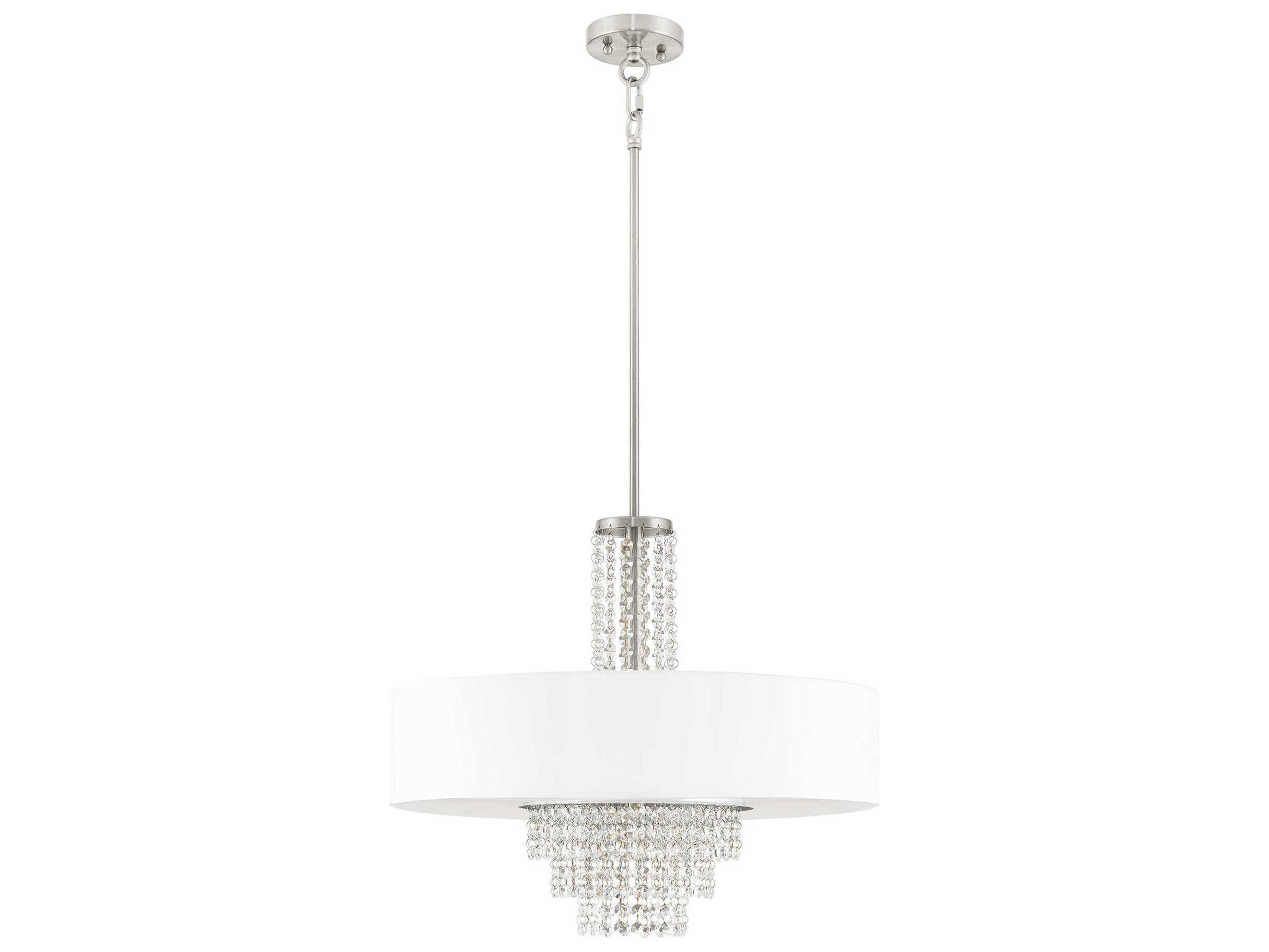 Carlisle 5-Light Brushed Nickel Off White Crystal Drum Pendant