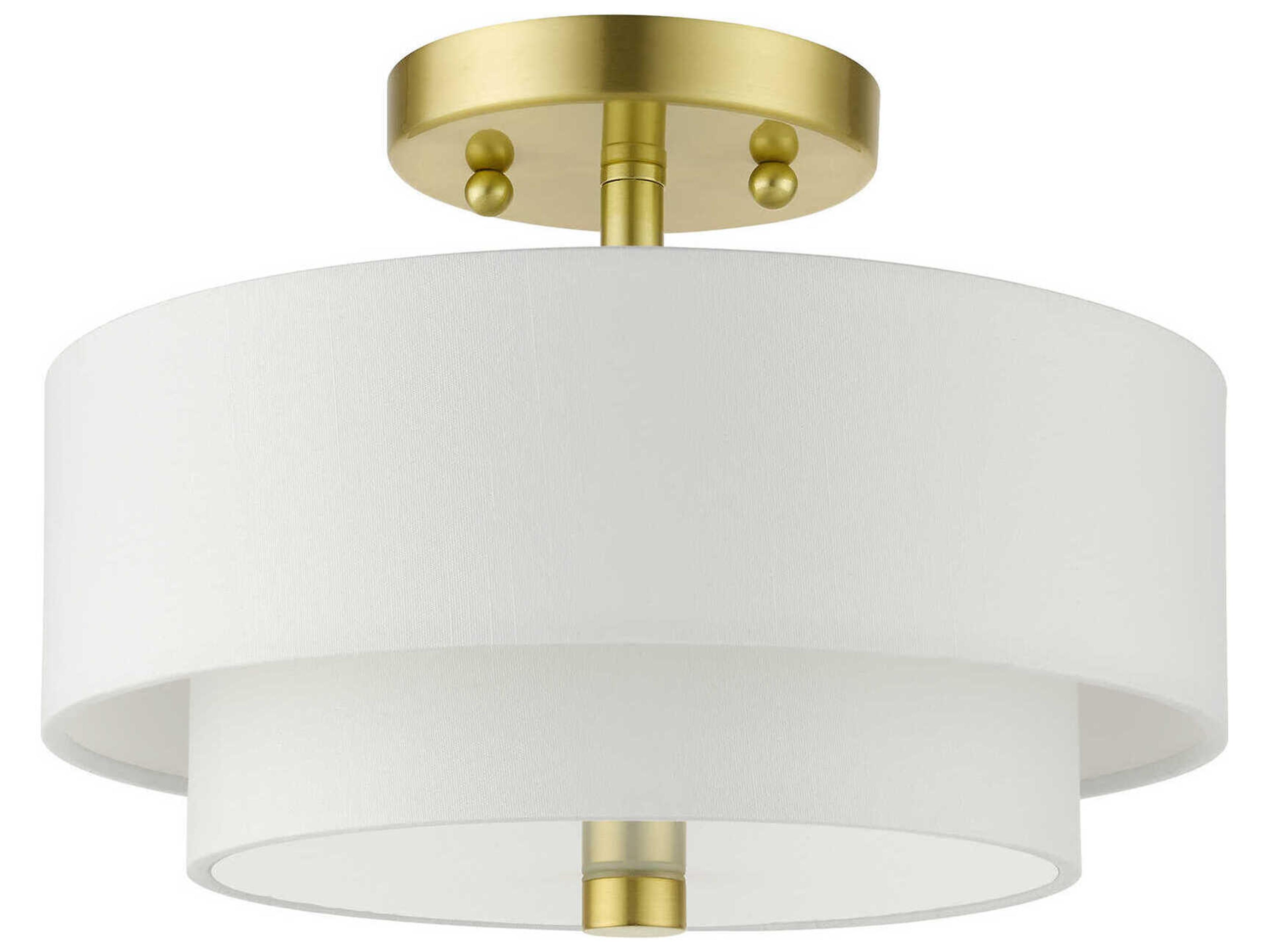 Livex Lighting Meridian 2-Light Satin Brass Drum Semi Flush Mount