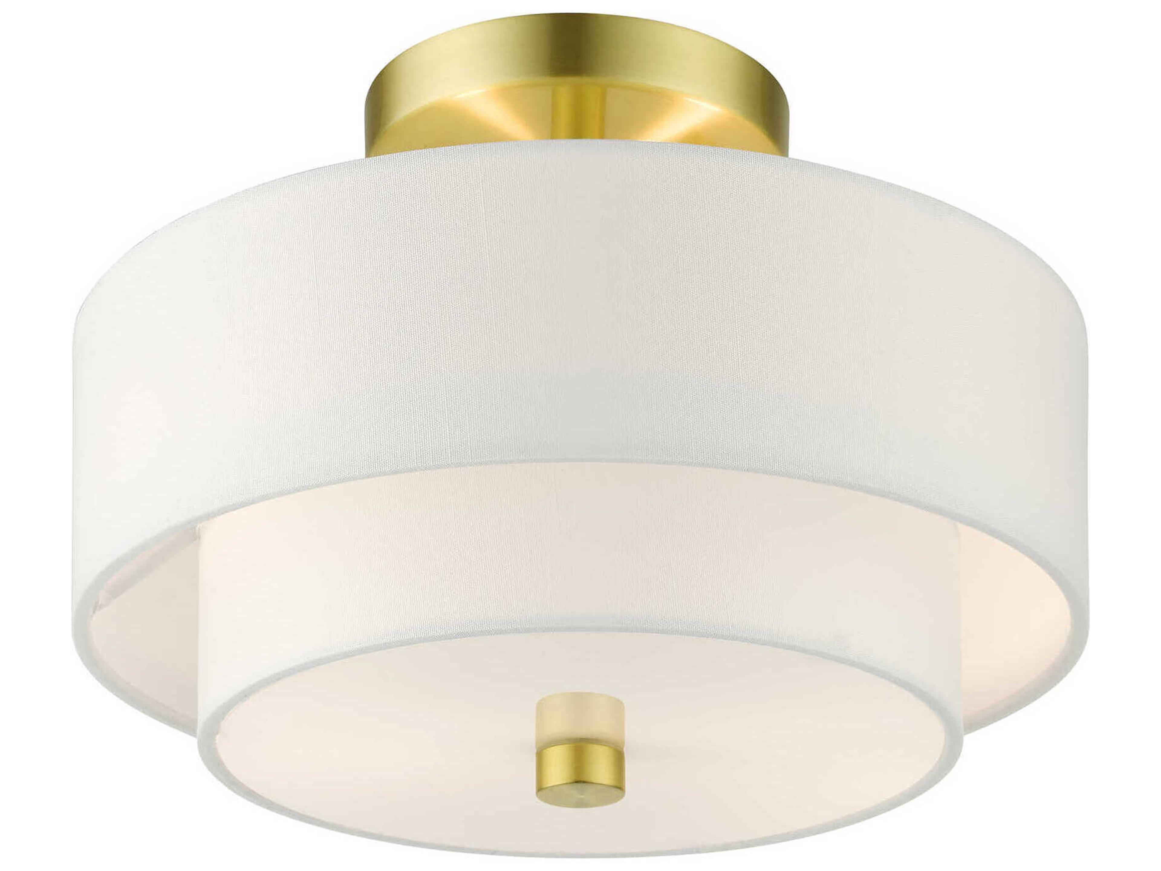 Livex Lighting Meridian 2-Light Satin Brass Drum Semi Flush Mount