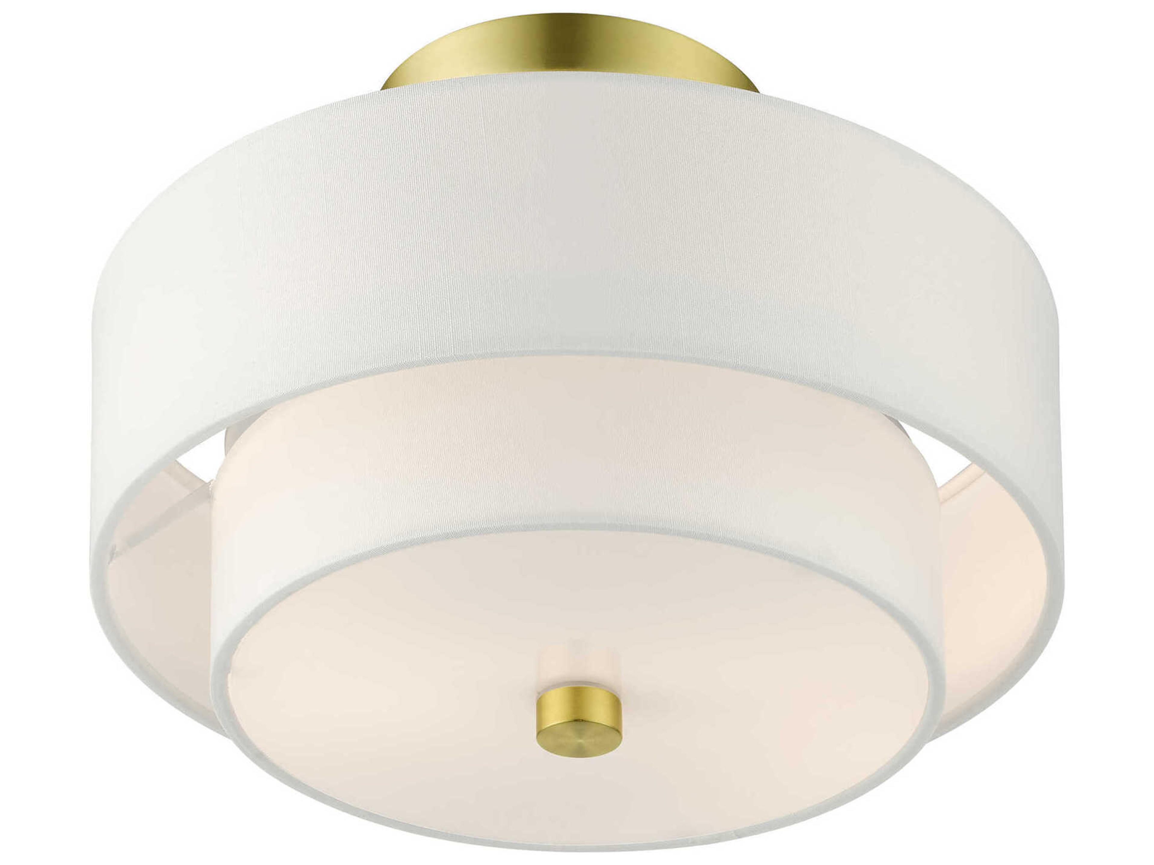 Livex Lighting Meridian 2-Light Satin Brass Drum Semi Flush Mount