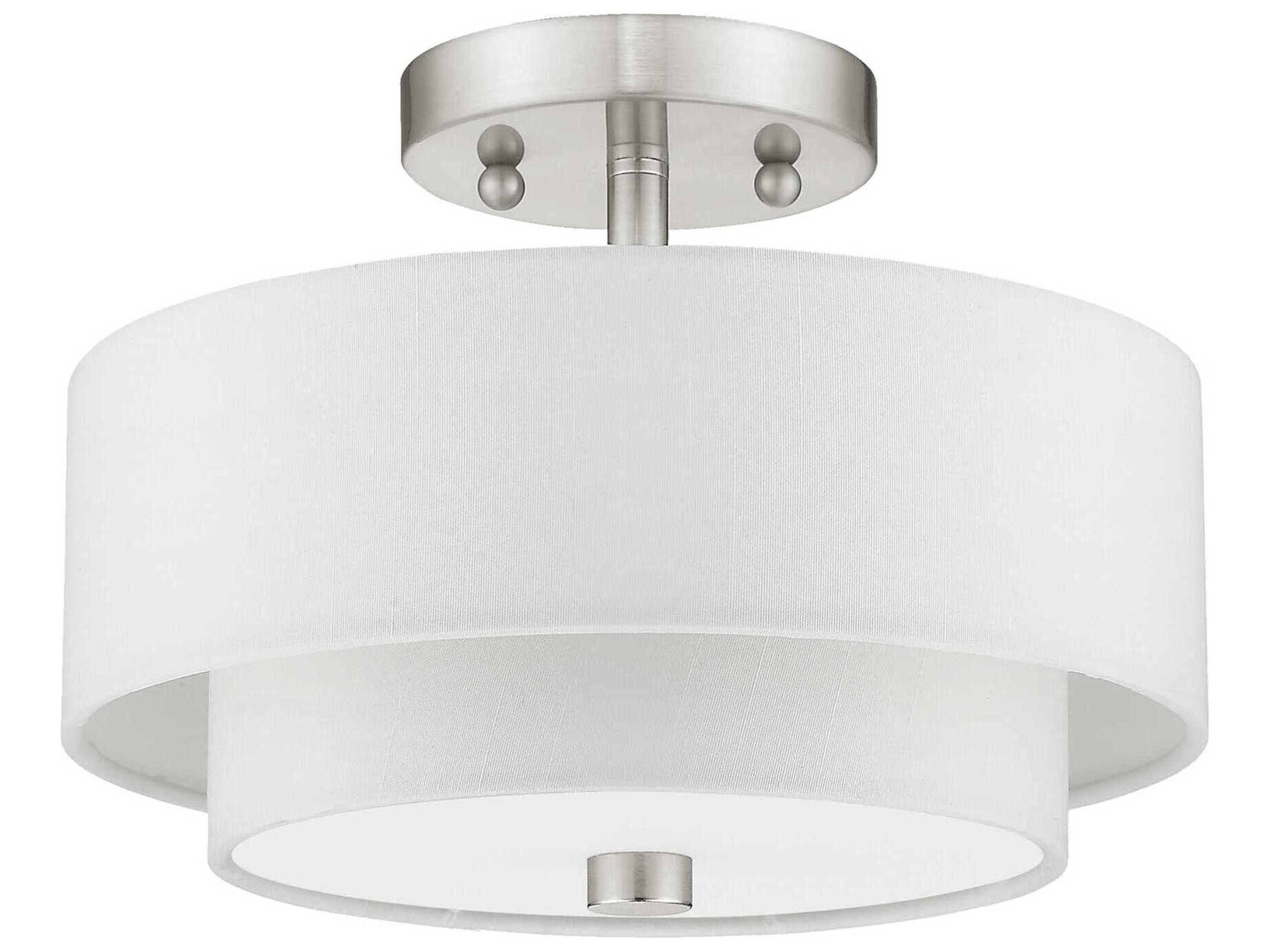 Livex Lighting Meridian 2-Light Brushed Nickel Drum Semi Flush Mount