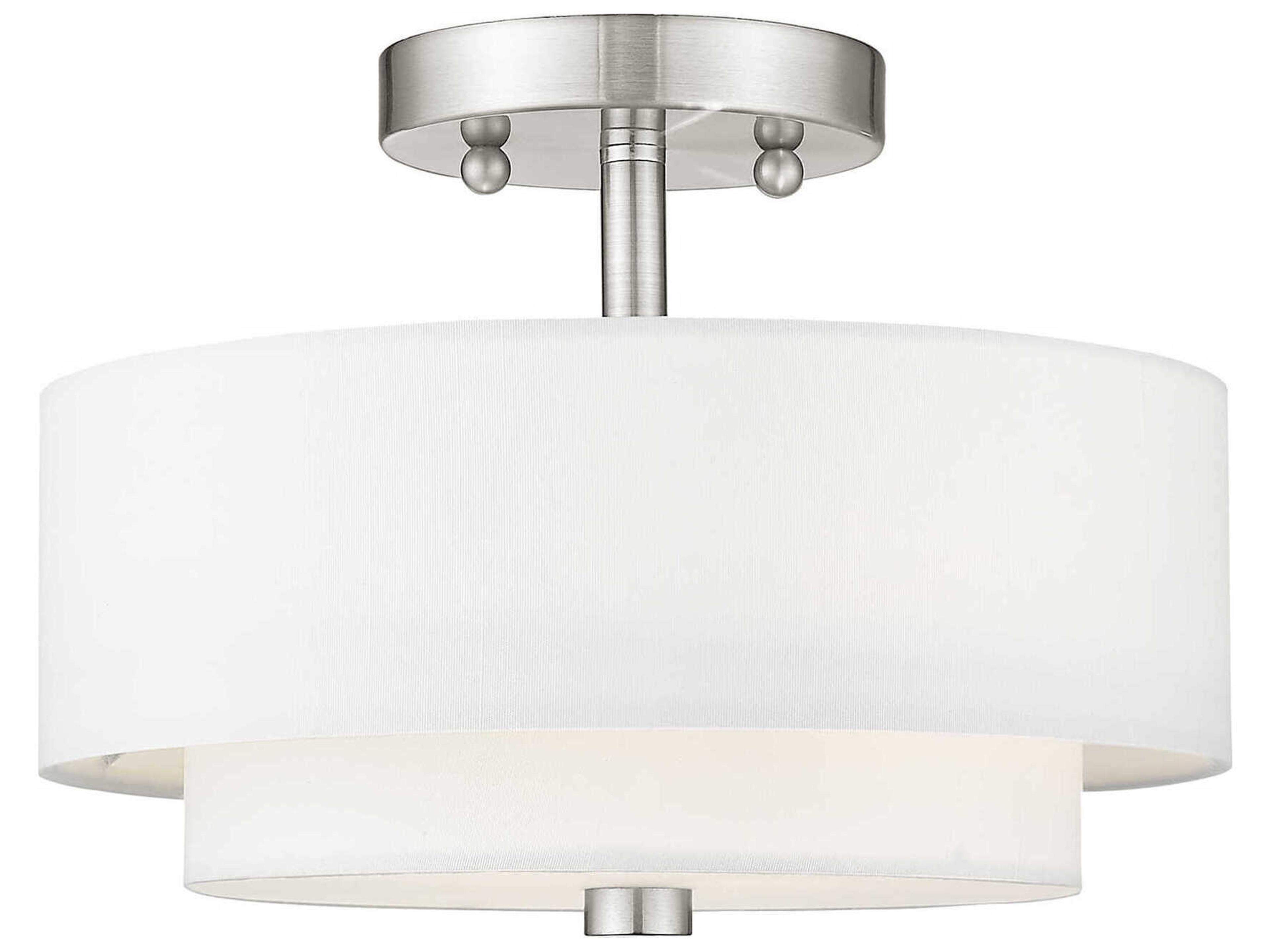 Livex Lighting Meridian 2-Light Brushed Nickel Drum Semi Flush Mount