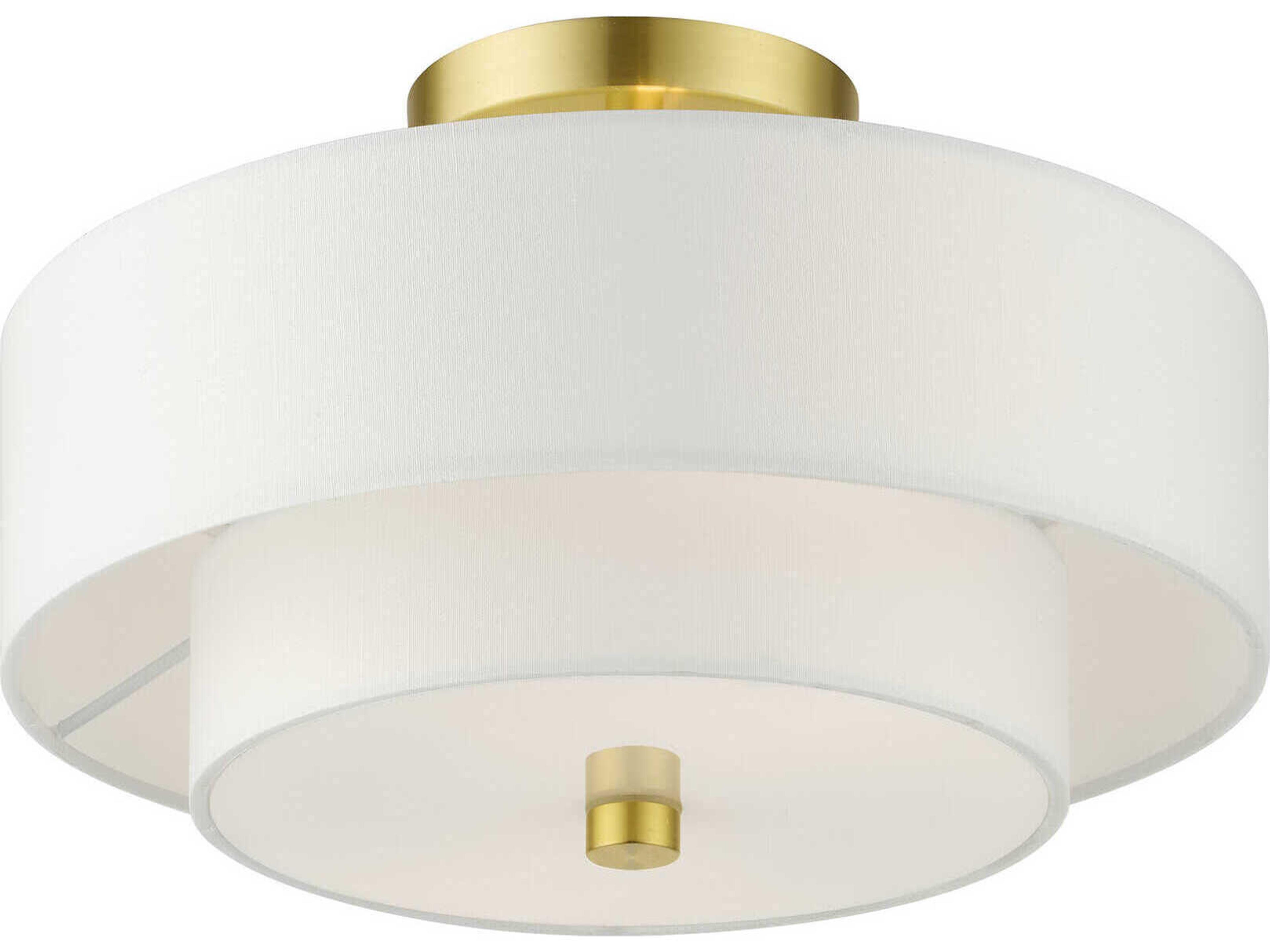 Livex Lighting Meridian 2-Light Satin Brass Drum Semi Flush Mount