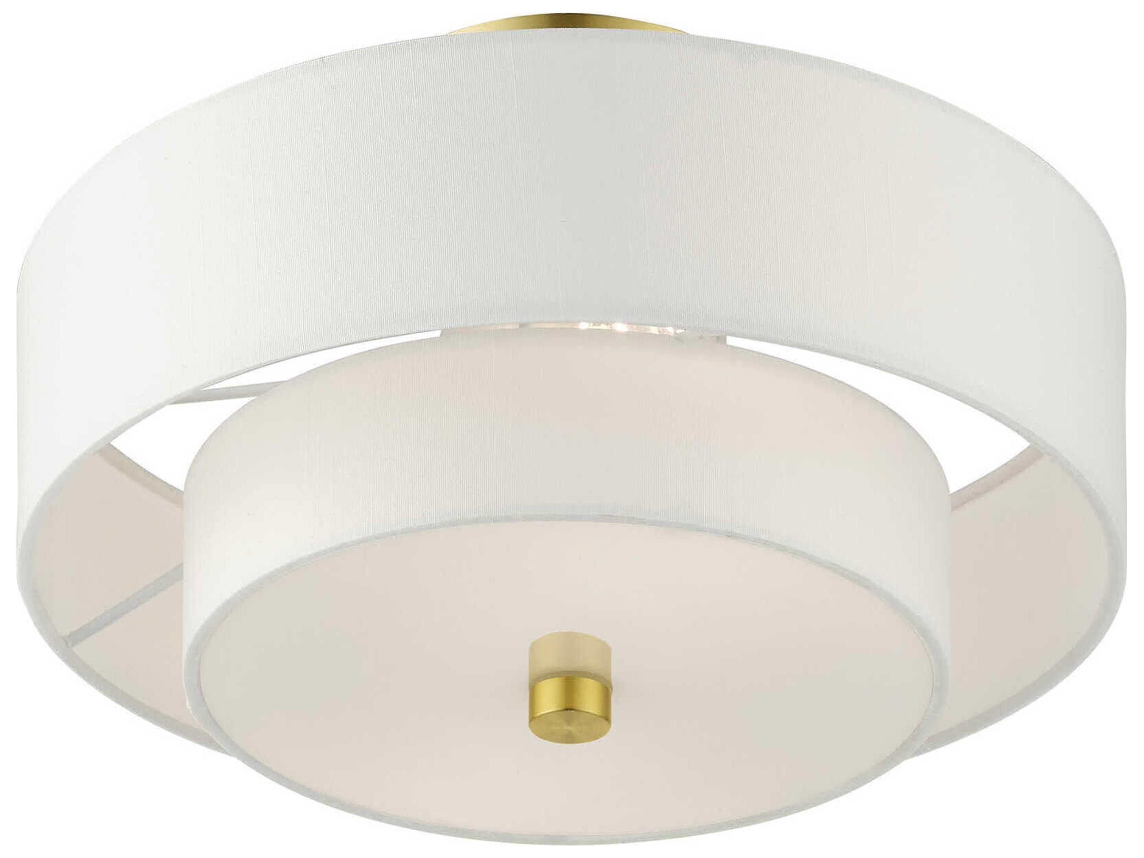 Livex Lighting Meridian 2-Light Satin Brass Drum Semi Flush Mount