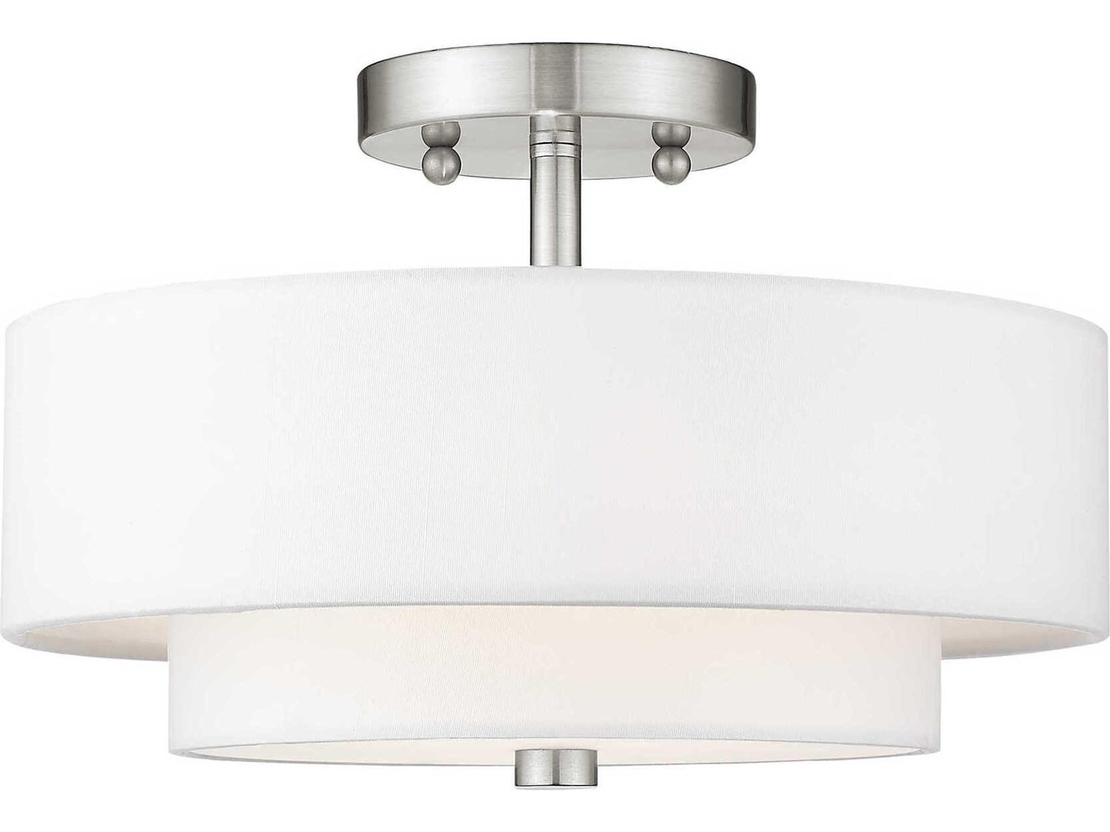 Livex Lighting Meridian 2-Light Brushed Nickel Drum Semi Flush Mount
