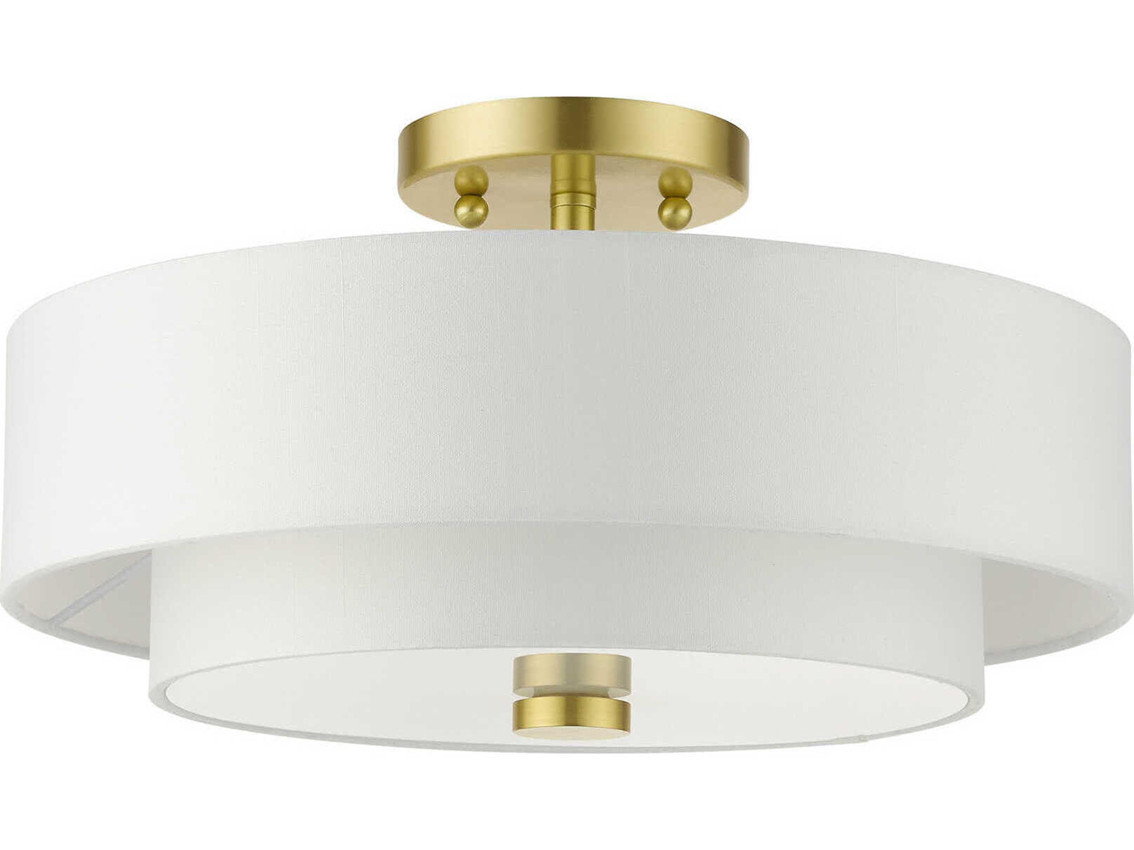 Livex Lighting Meridian 3-Light Satin Brass Drum Semi Flush Mount