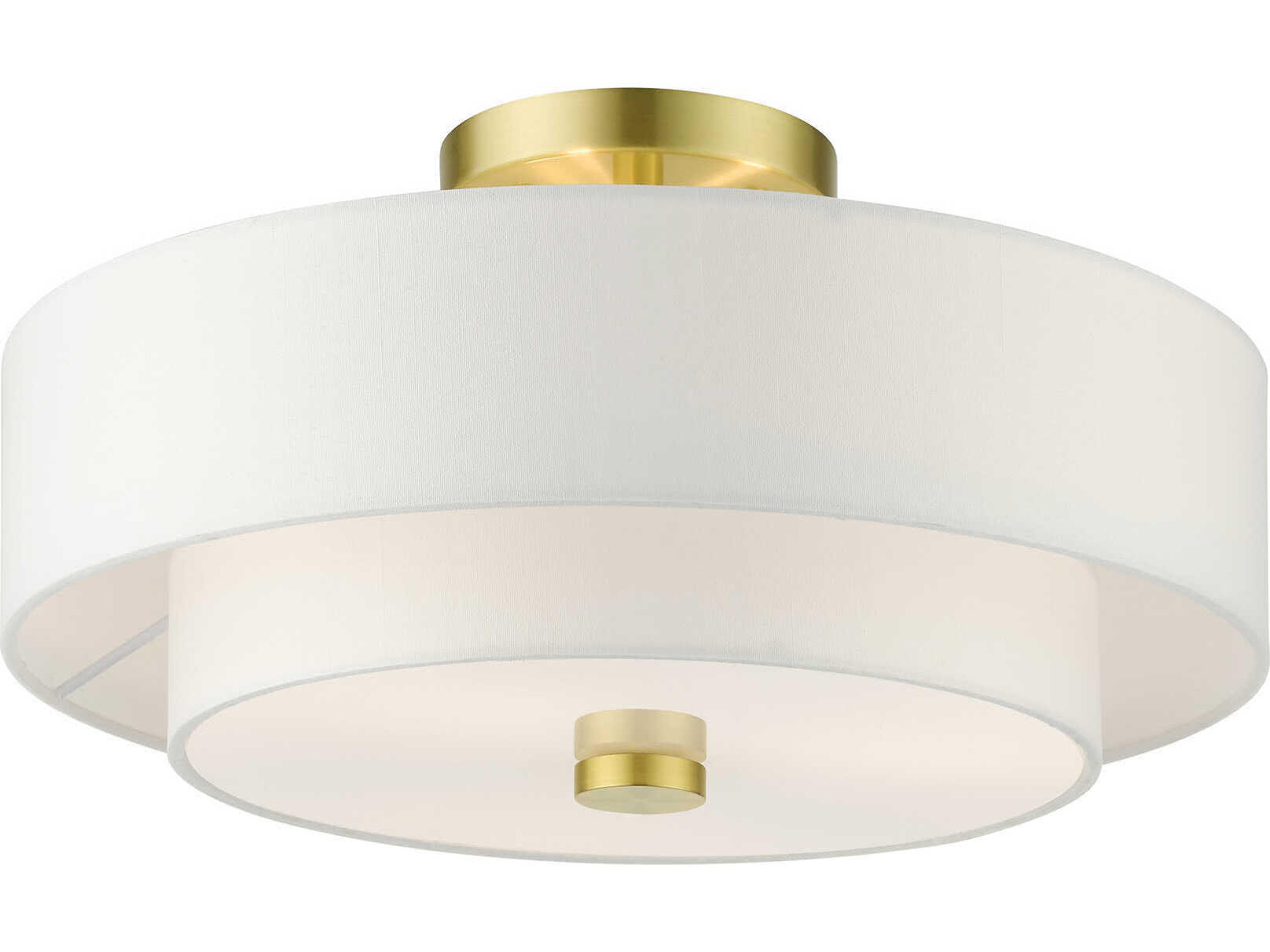 Livex Lighting Meridian 3-Light Satin Brass Drum Semi Flush Mount