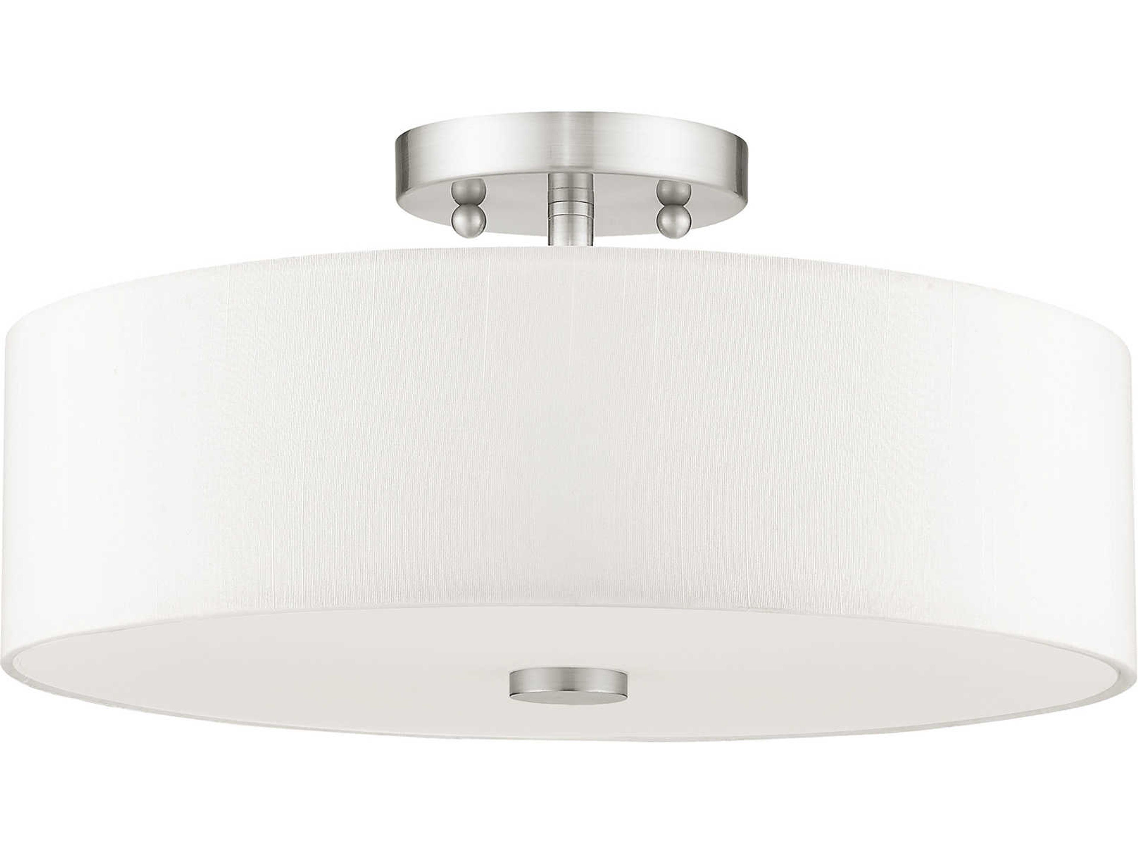 Livex Lighting Brighton 3-Light Brushed Nickel Drum Round Semi Flush Mount