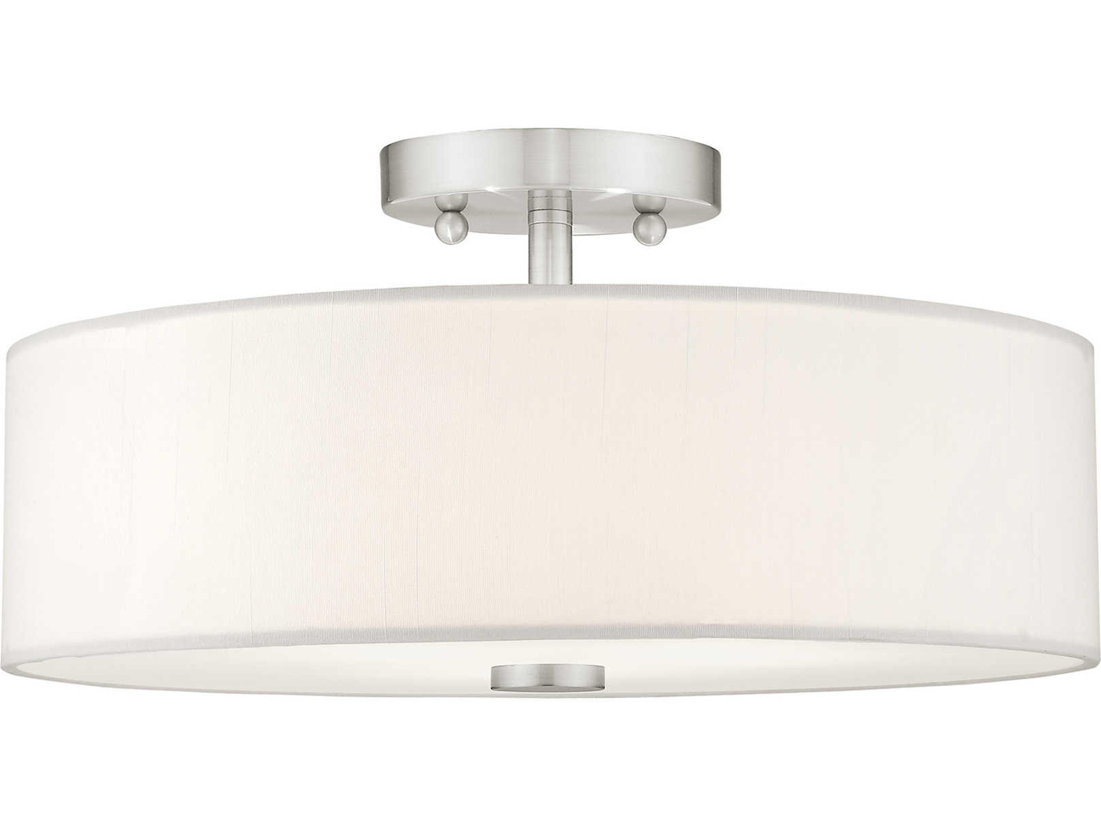 Livex Lighting Brighton 3-Light Brushed Nickel Drum Round Semi Flush Mount