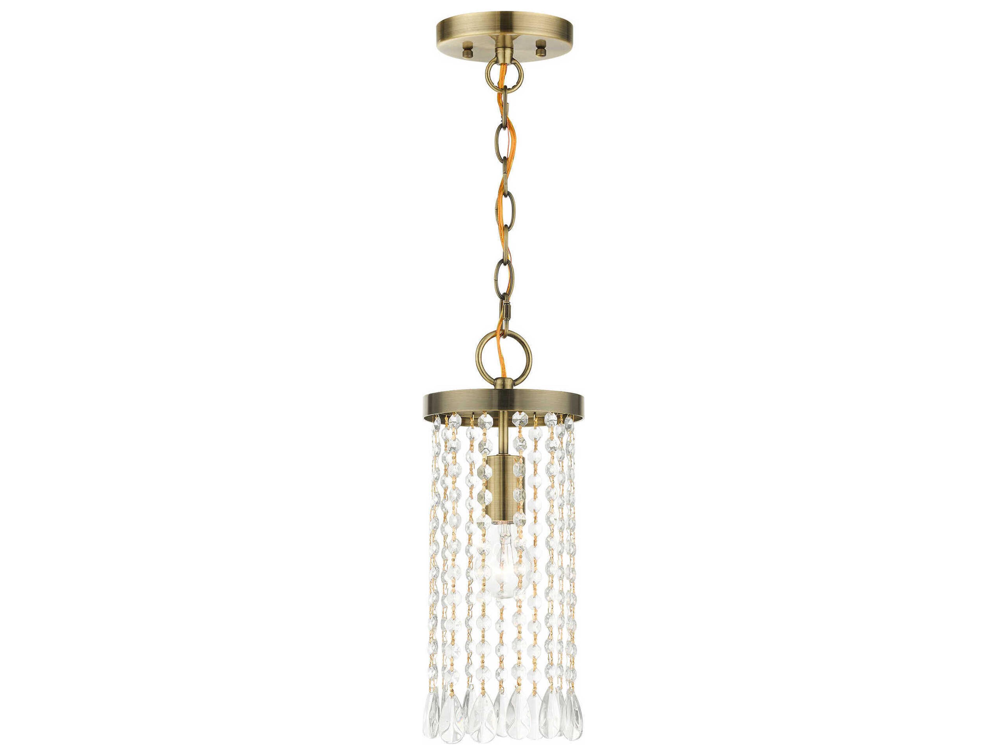 Elizabeth 1-Light Antique Brass Crystal Mini Pendant