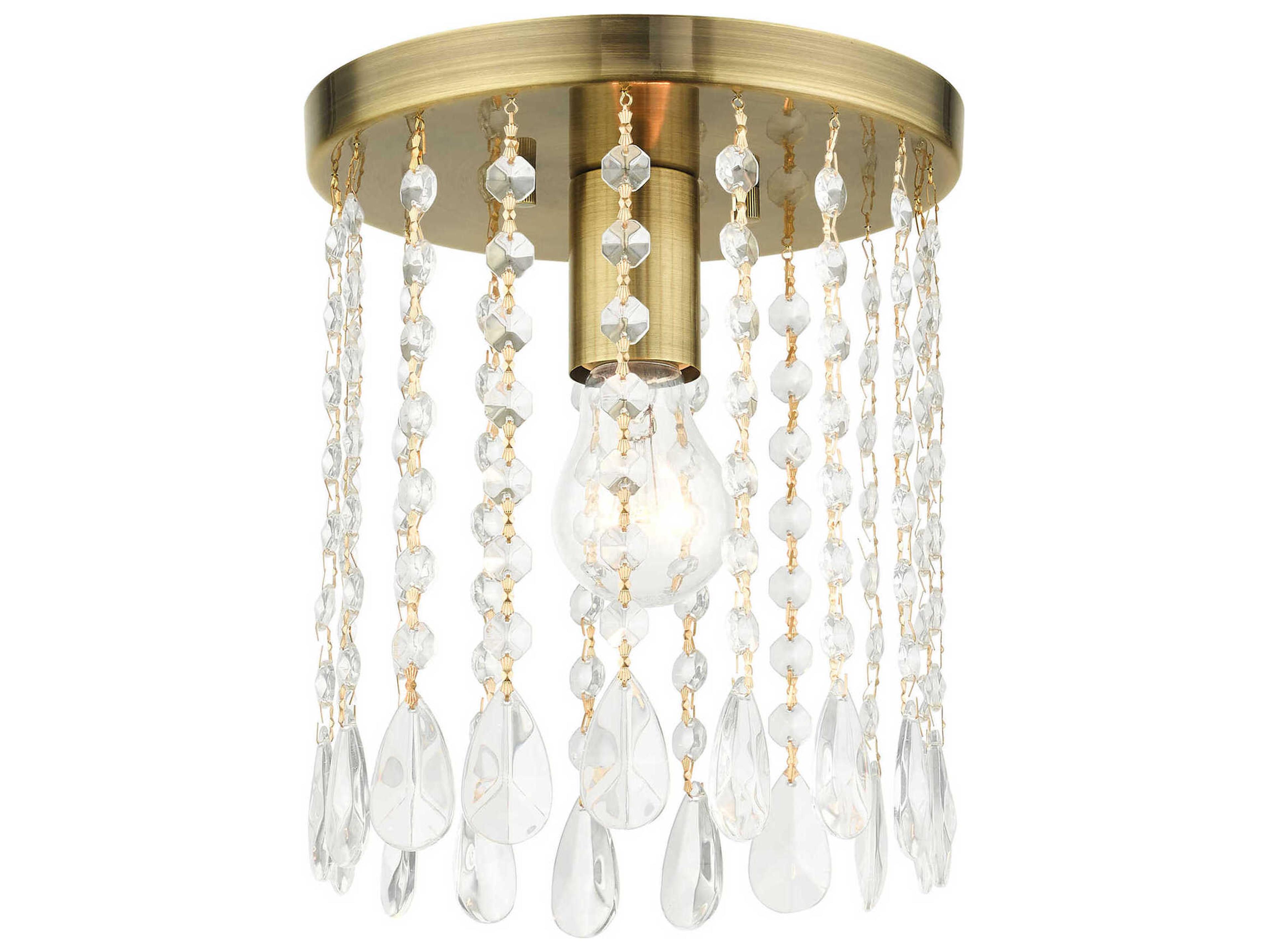 Elizabeth 1-Light Antique Brass Crystal Flush Mount