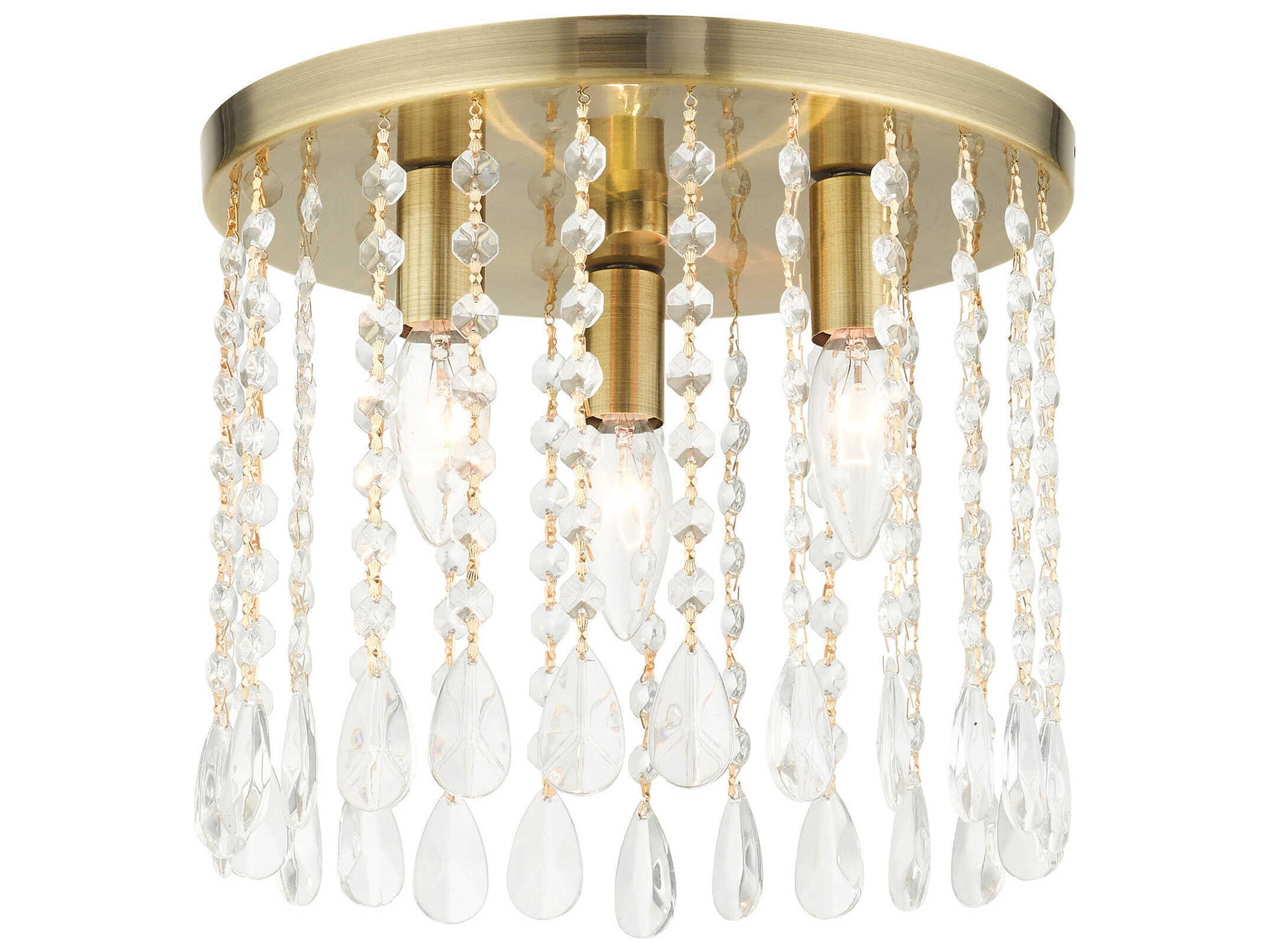 Elizabeth 3-Light Antique Brass Crystal Flush Mount