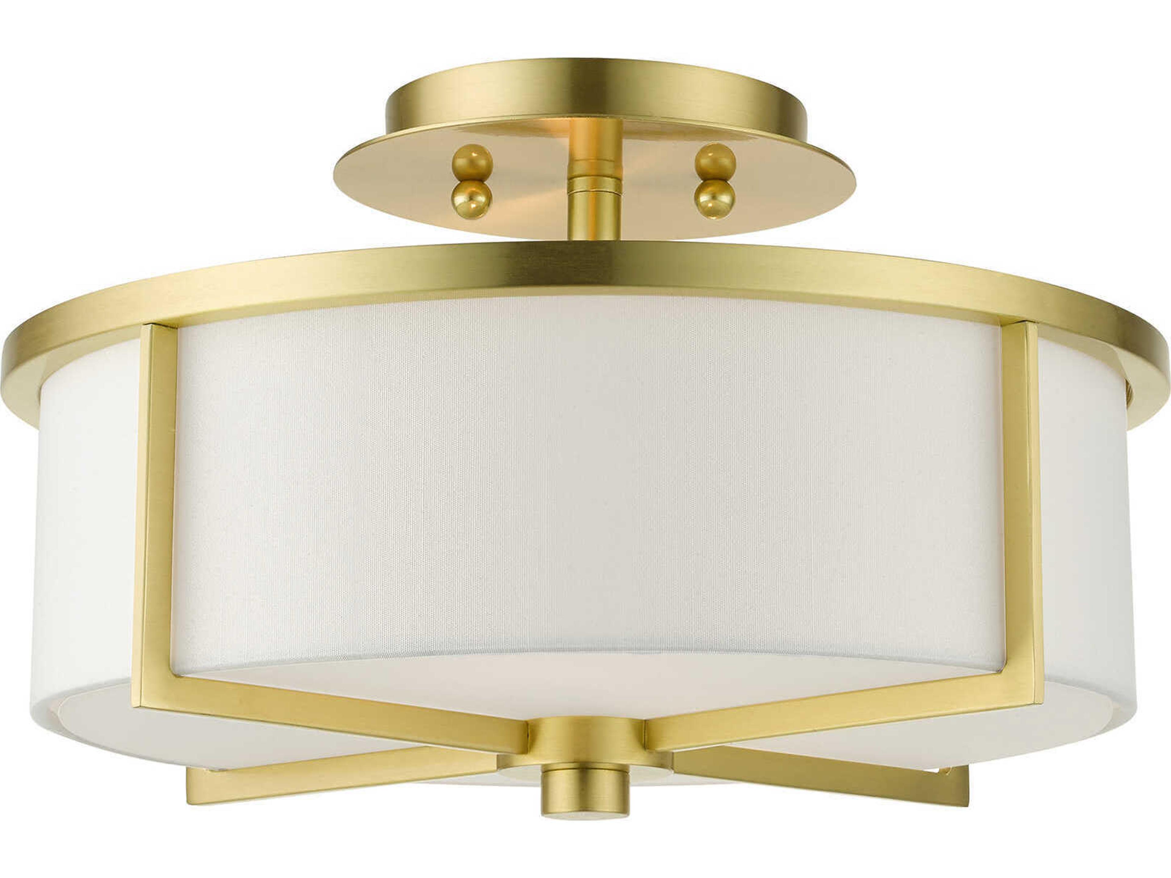 Wesley 2-Light Satin Brass Drum Semi Flush Mount