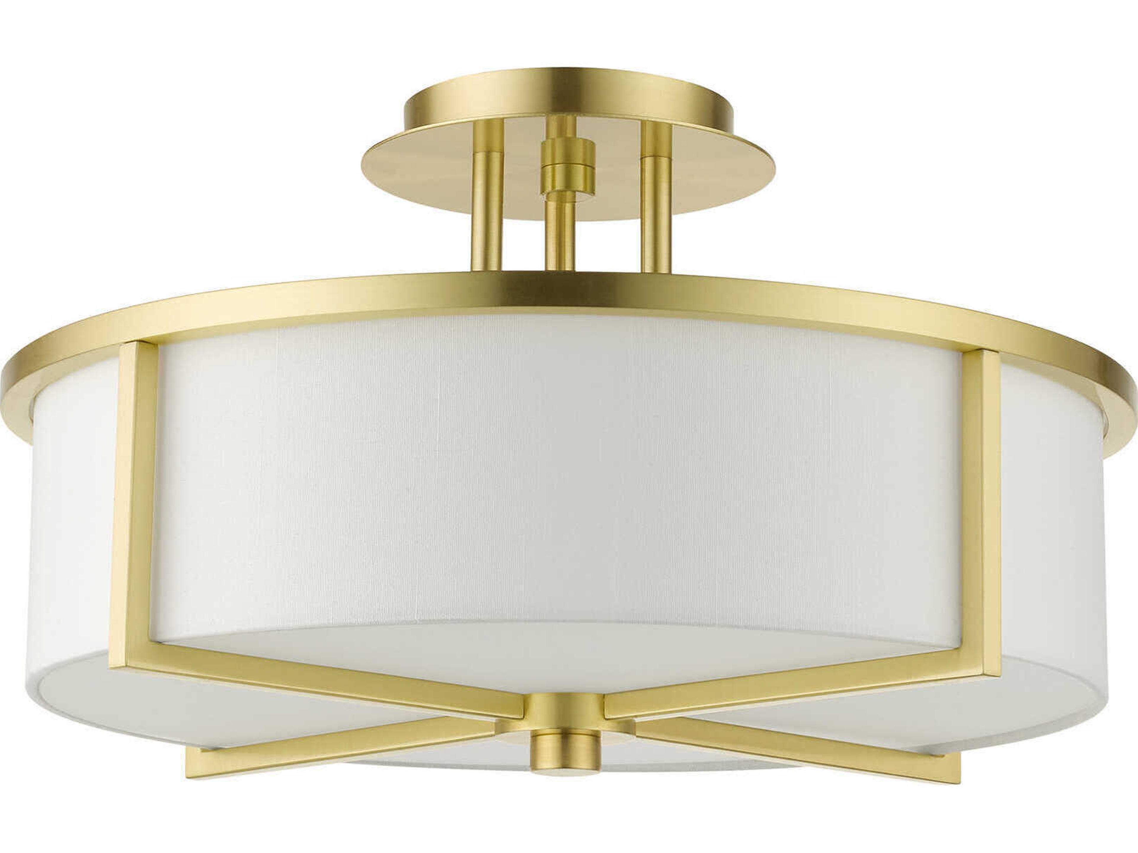 Livex Lighting Wesley 3-Light Satin Brass Drum Semi Flush Mount