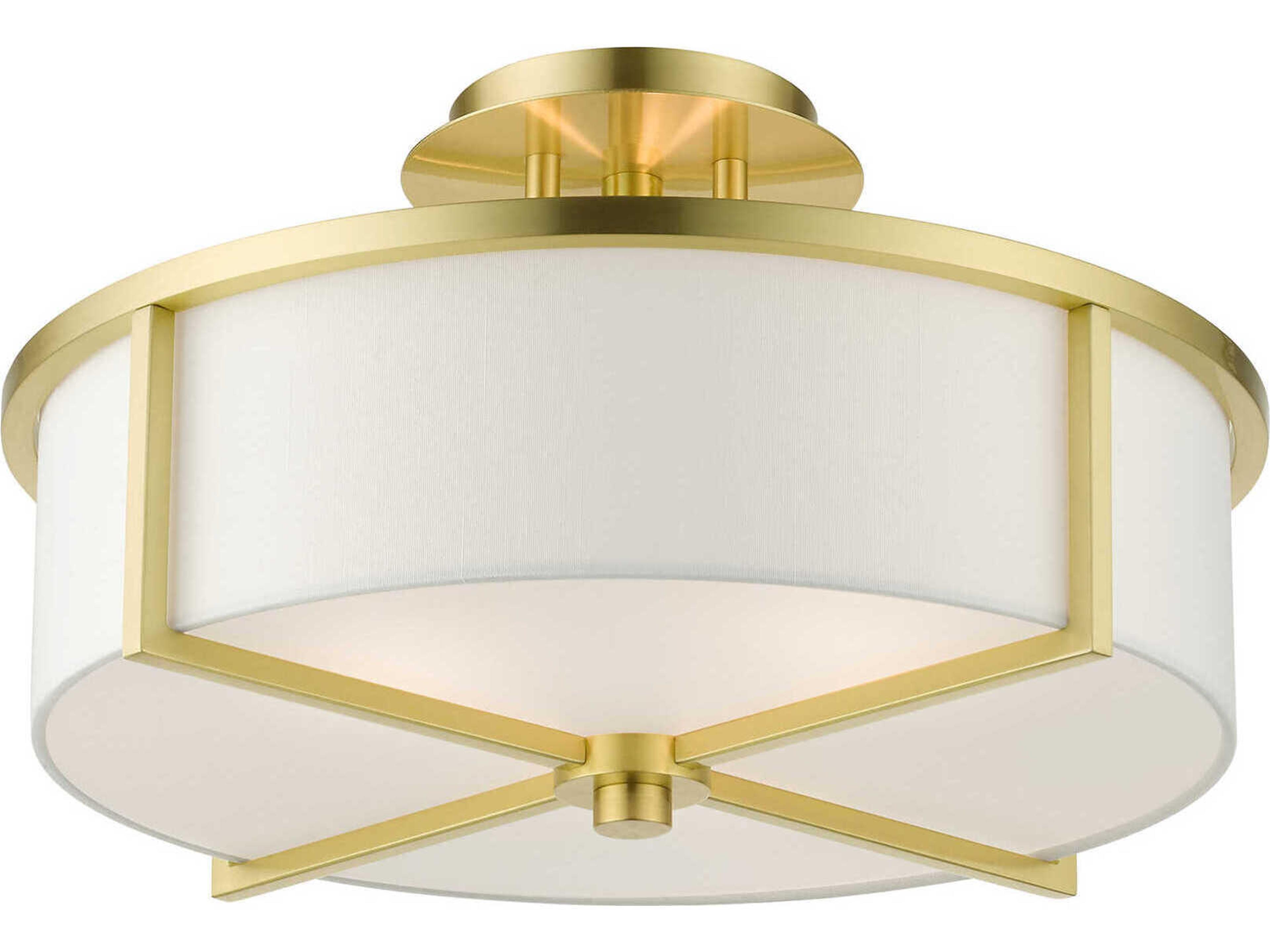 Livex Lighting Wesley 3-Light Satin Brass Drum Semi Flush Mount