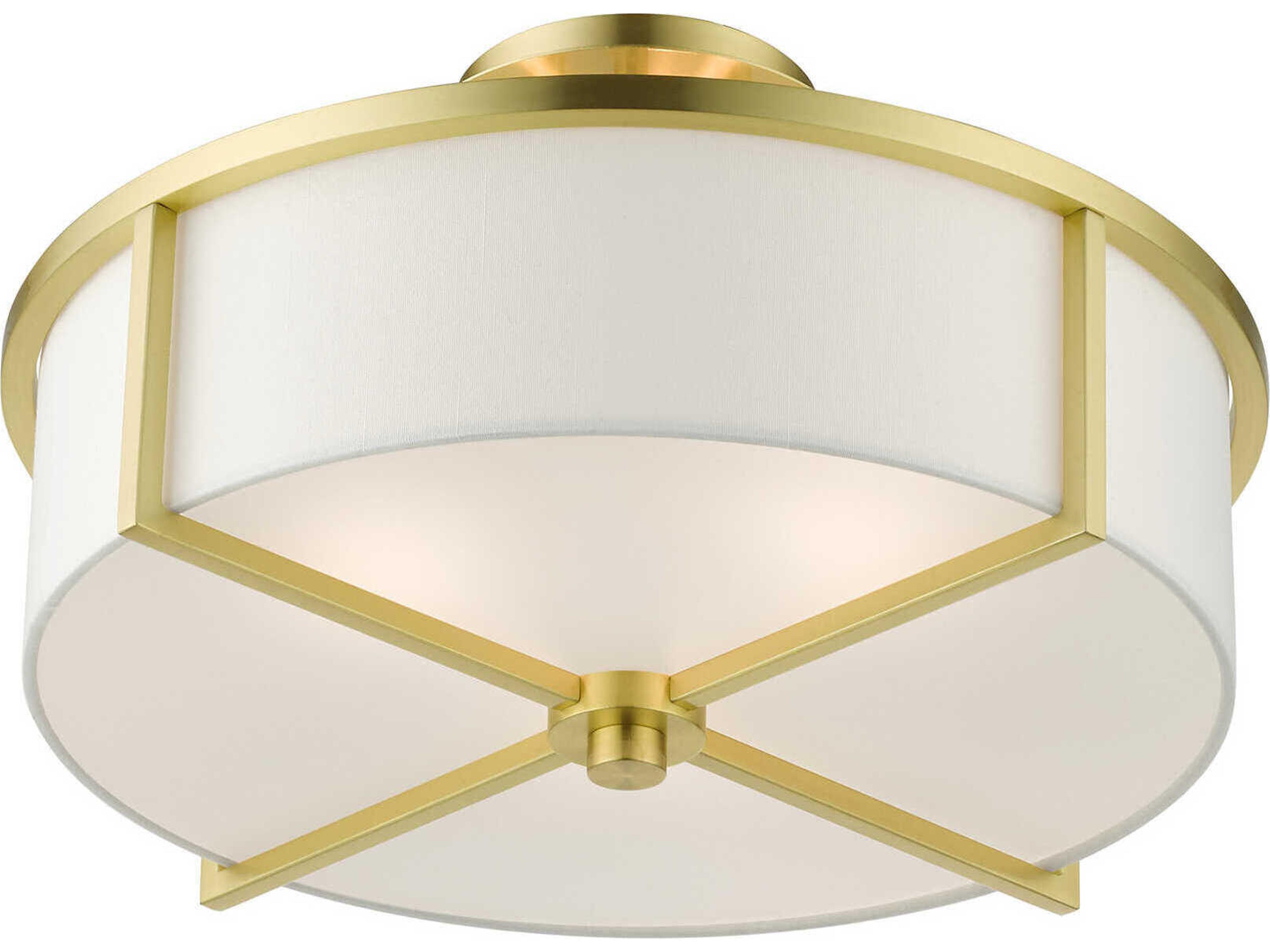 Livex Lighting Wesley 3-Light Satin Brass Drum Semi Flush Mount