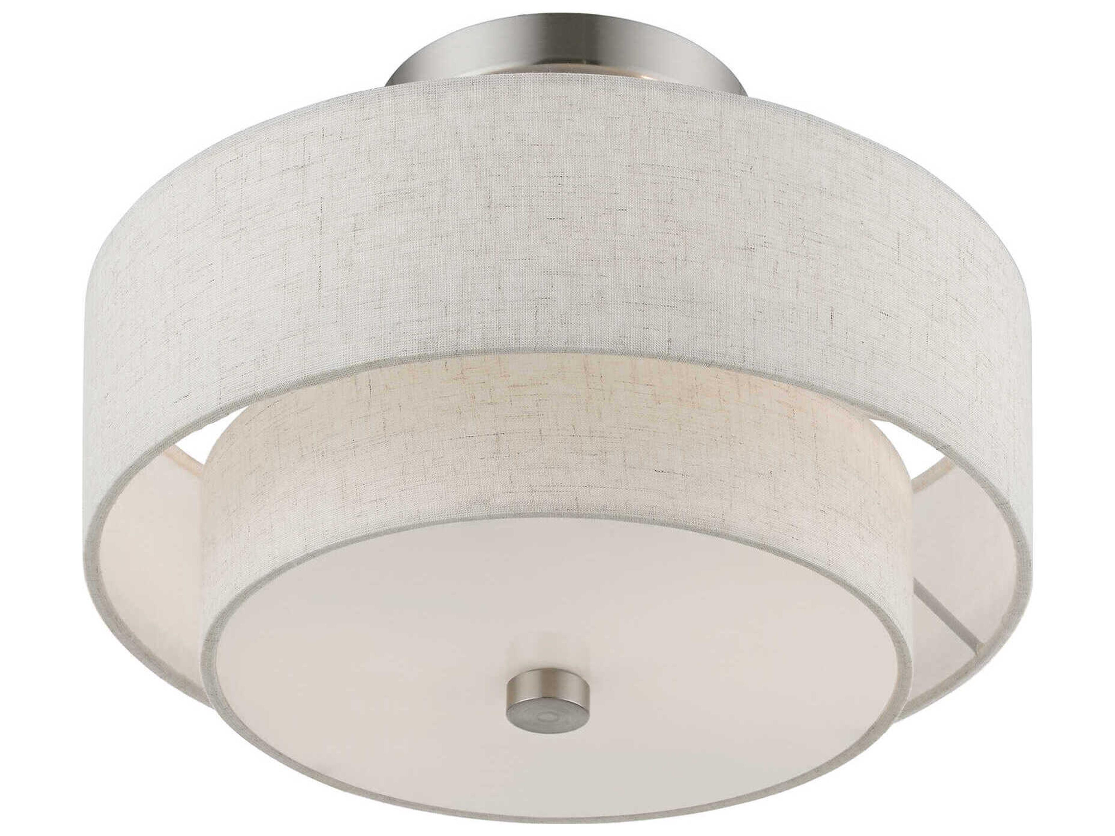Livex Lighting Meridian 2-Light Brushed Nickel Drum Semi Flush Mount