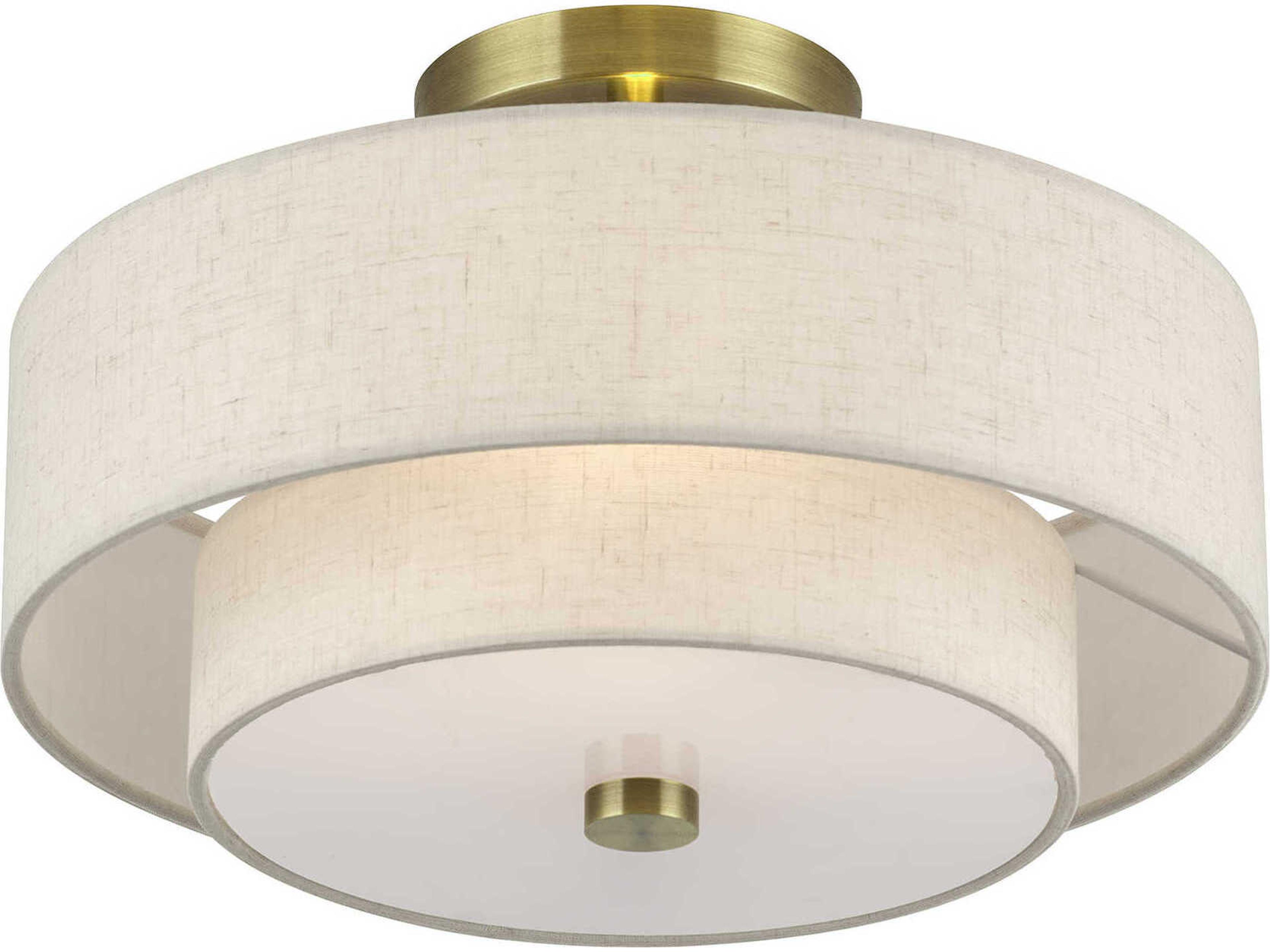 Livex Lighting Monroe 2-Light Antique Brass Drum Semi Flush Mount