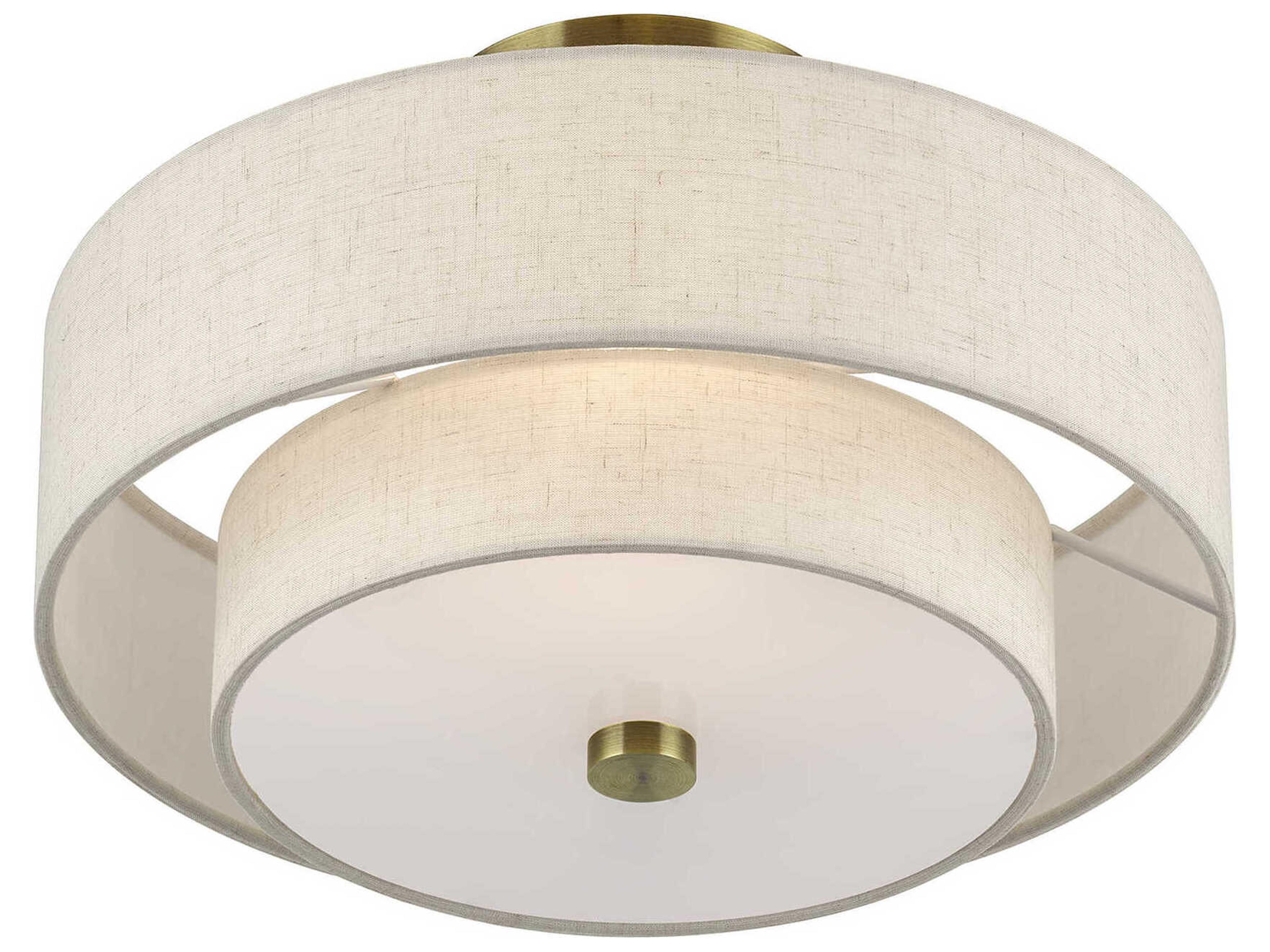 Livex Lighting Monroe 2-Light Antique Brass Drum Semi Flush Mount