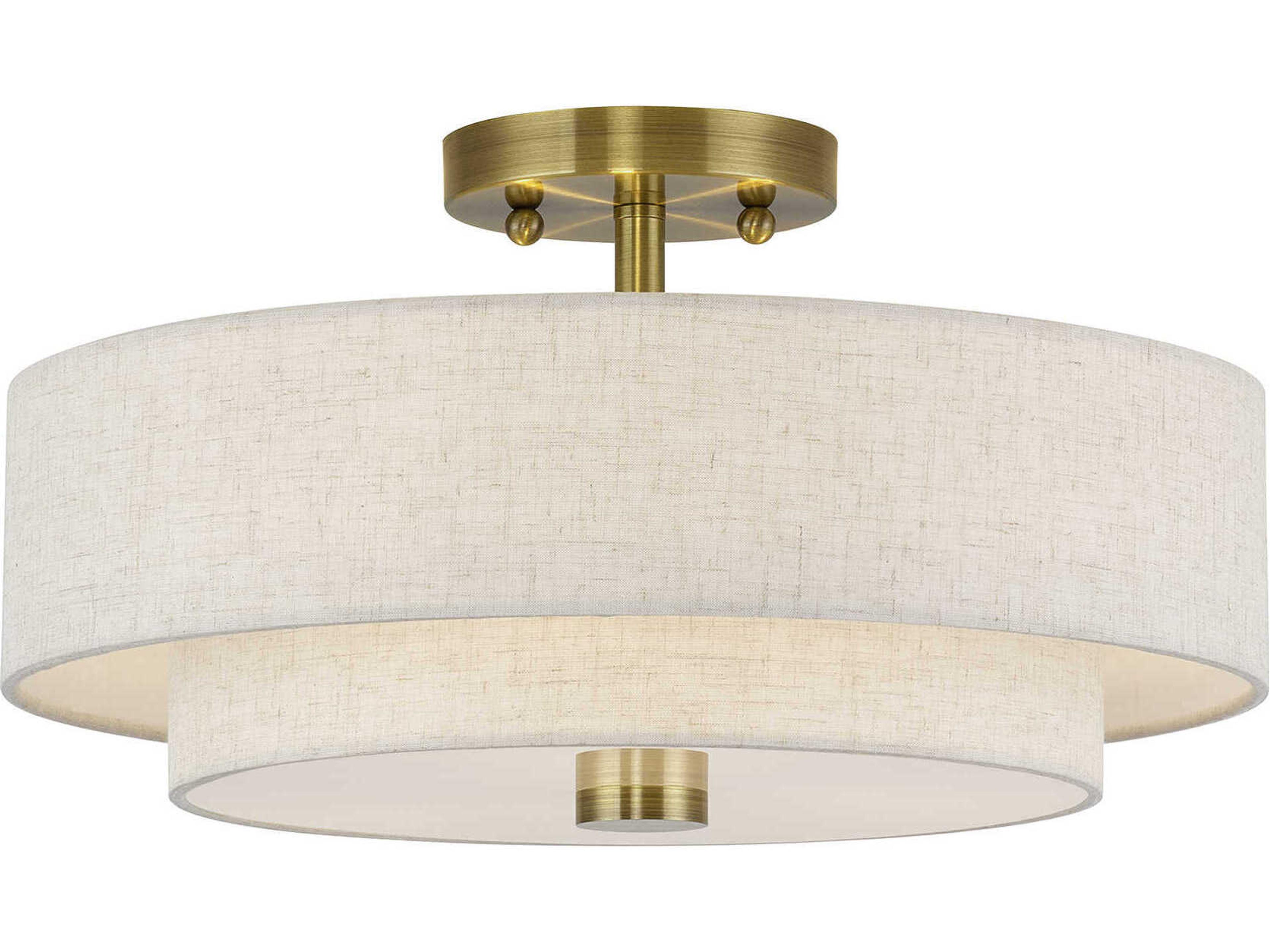 Monroe 3-Light Antique Brass Drum Semi Flush Mount