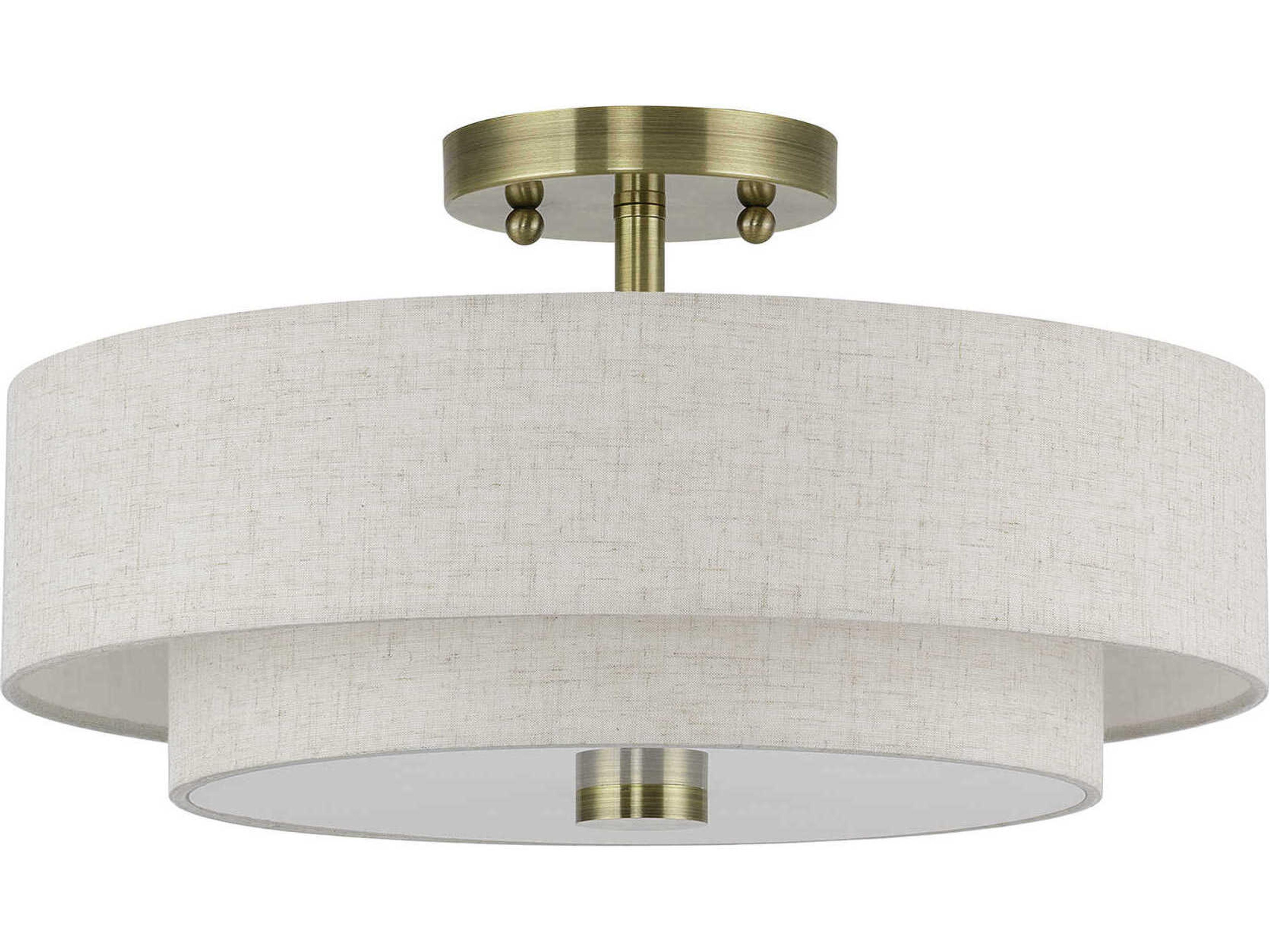 Livex Lighting Monroe 3-Light Antique Brass Drum Semi Flush Mount