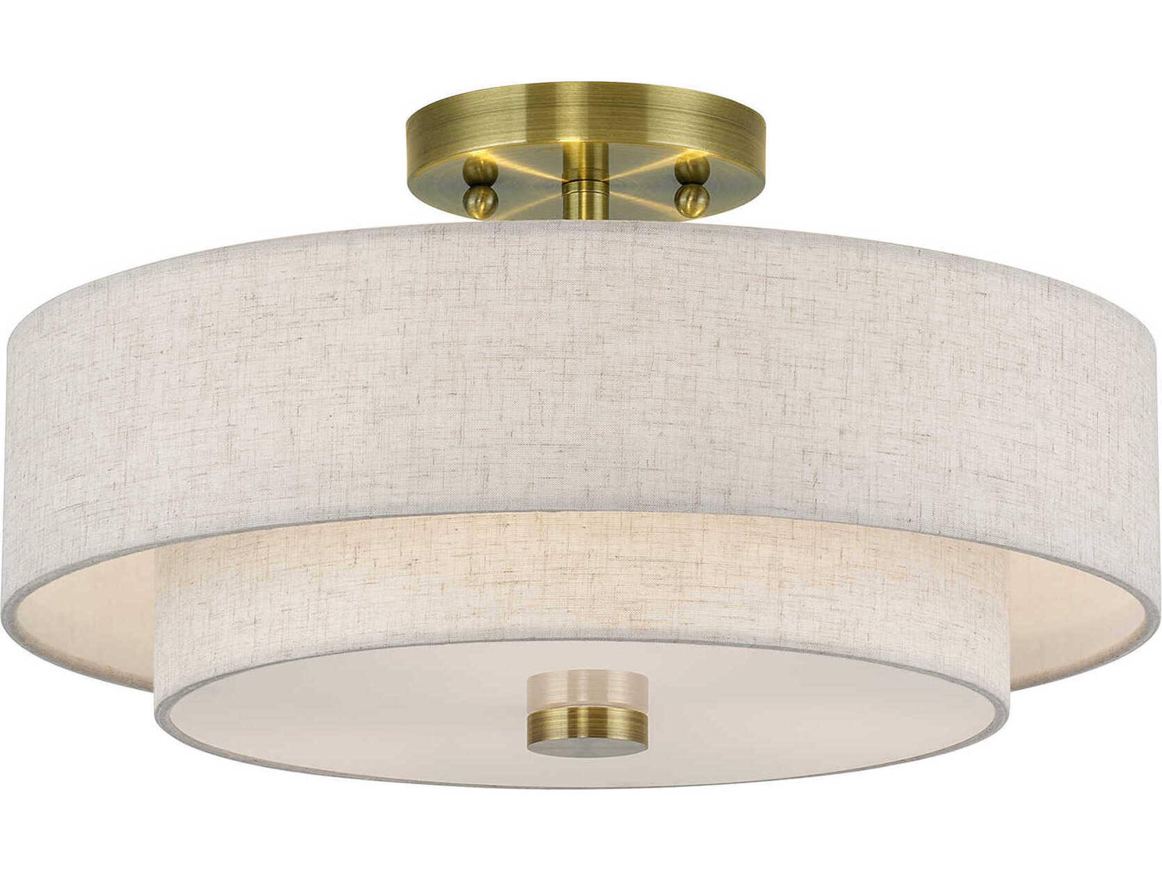 Livex Lighting Monroe 3-Light Antique Brass Drum Semi Flush Mount
