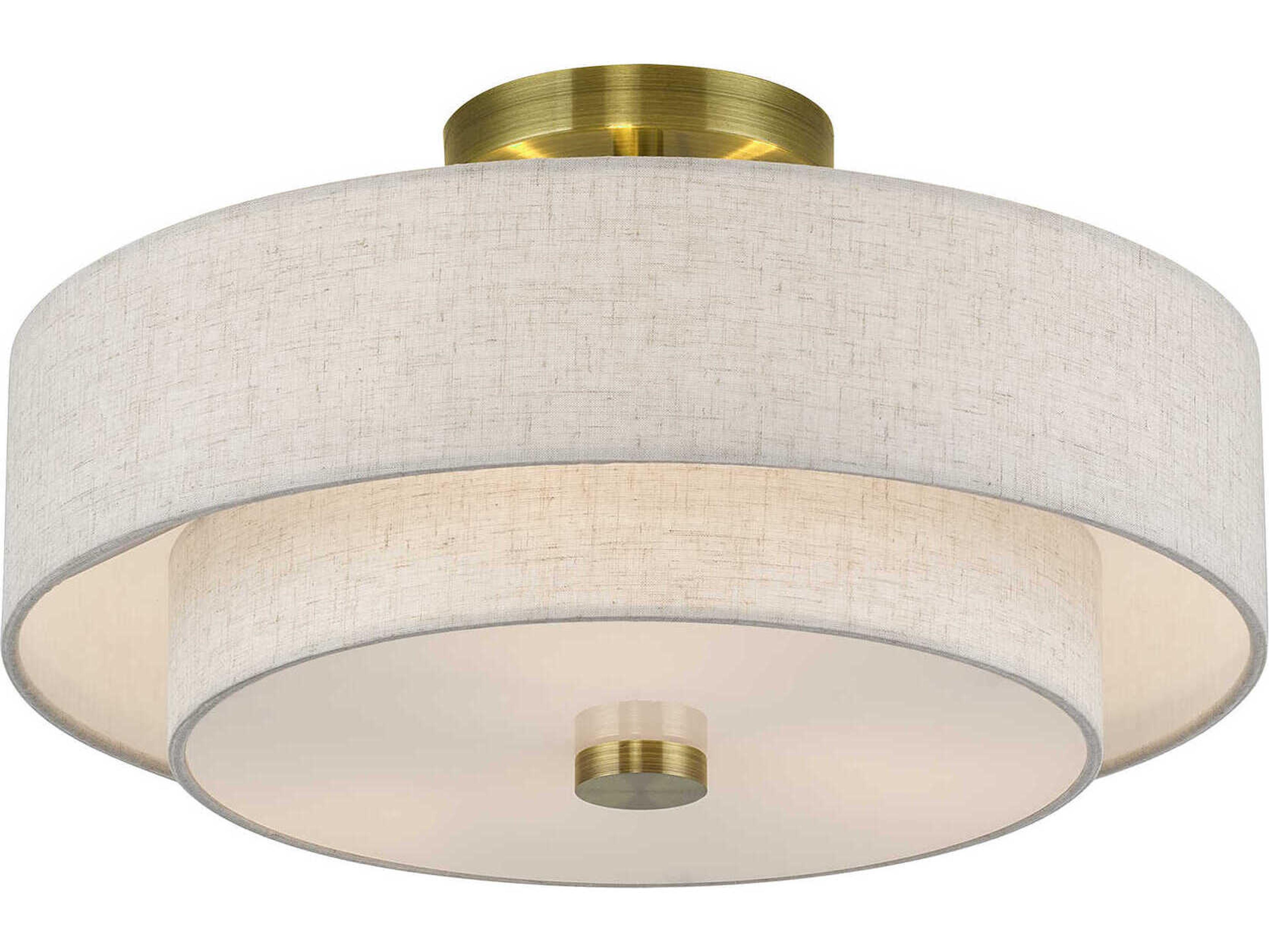 Livex Lighting Monroe 3-Light Antique Brass Drum Semi Flush Mount