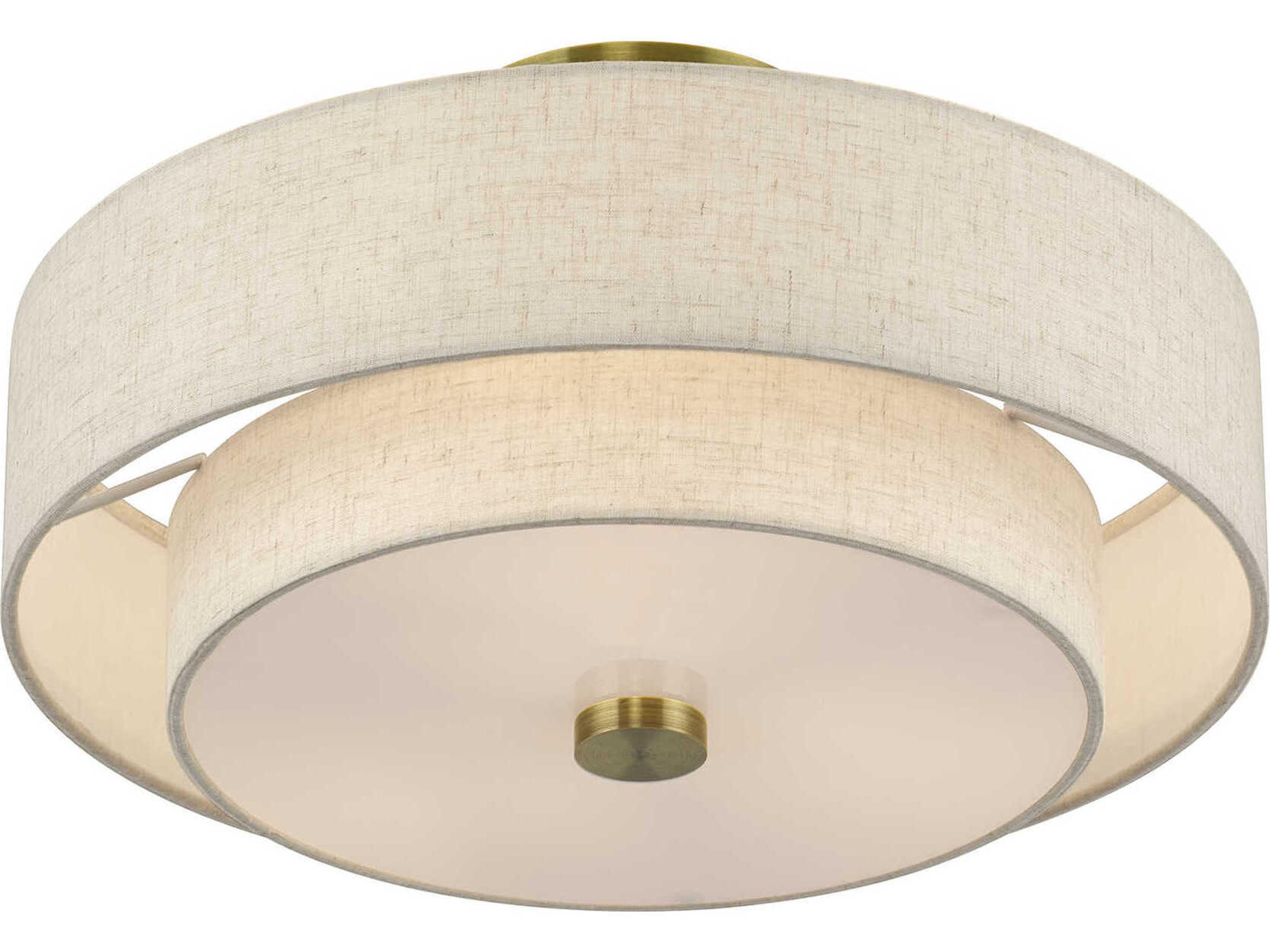 Livex Lighting Monroe 3-Light Antique Brass Drum Semi Flush Mount