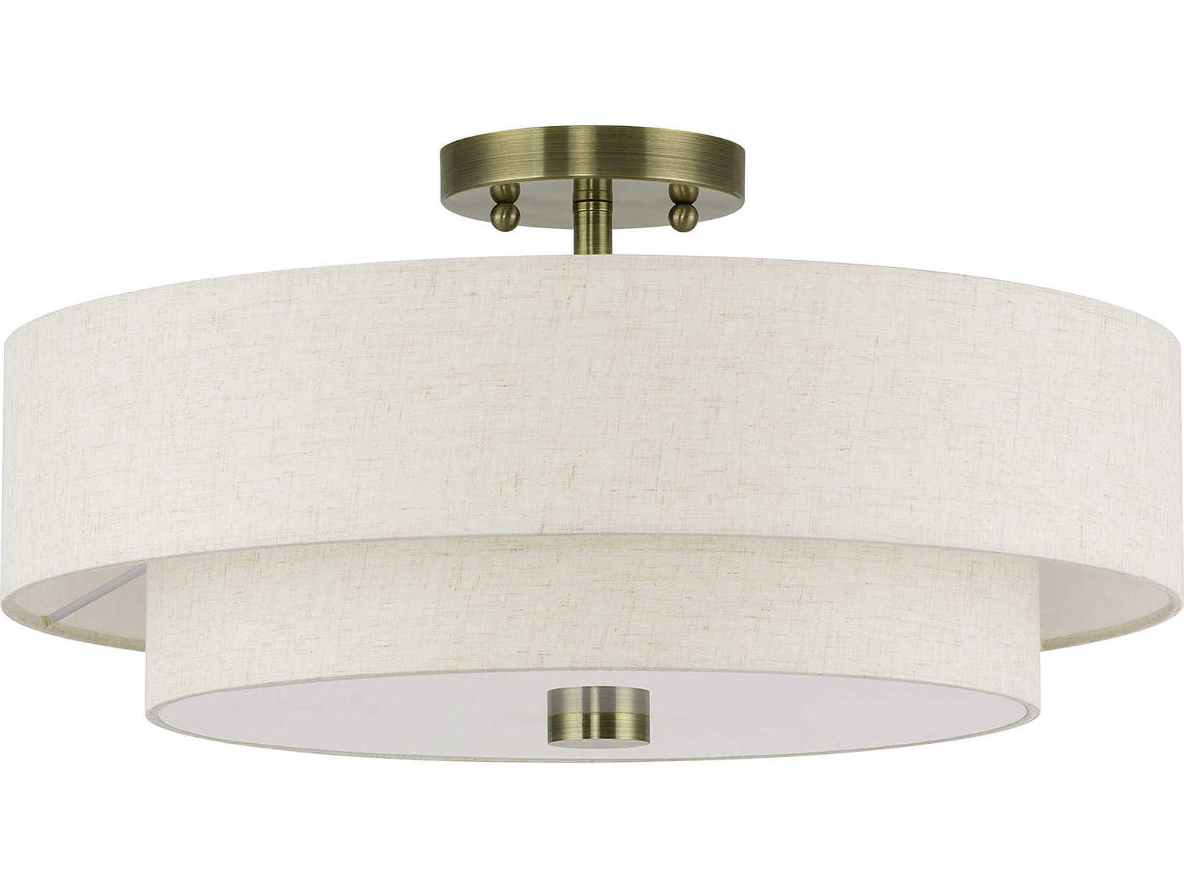 Livex Lighting Monroe 4-Light Antique Brass Drum Semi Flush Mount
