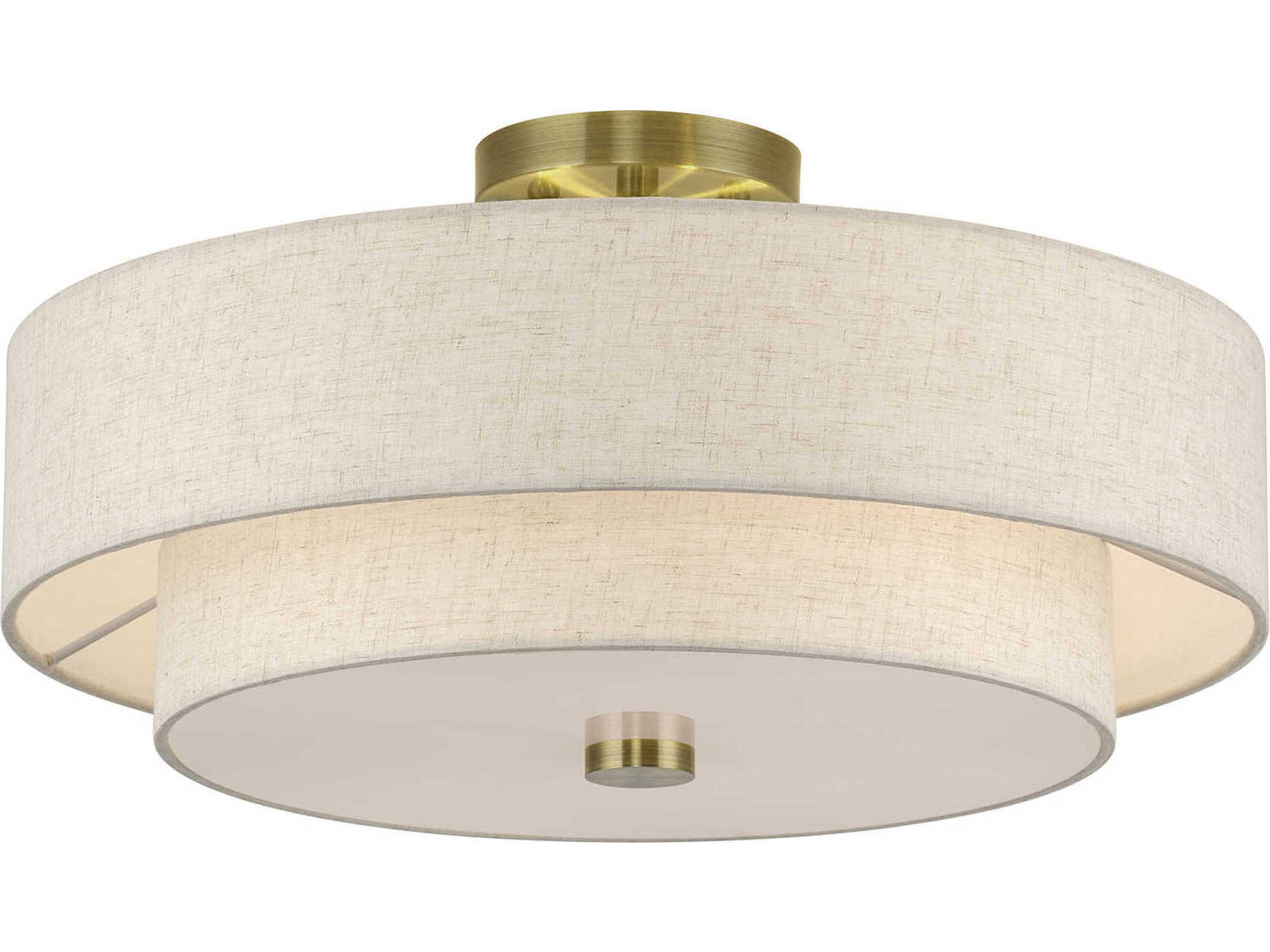 Livex Lighting Monroe 4-Light Antique Brass Drum Semi Flush Mount