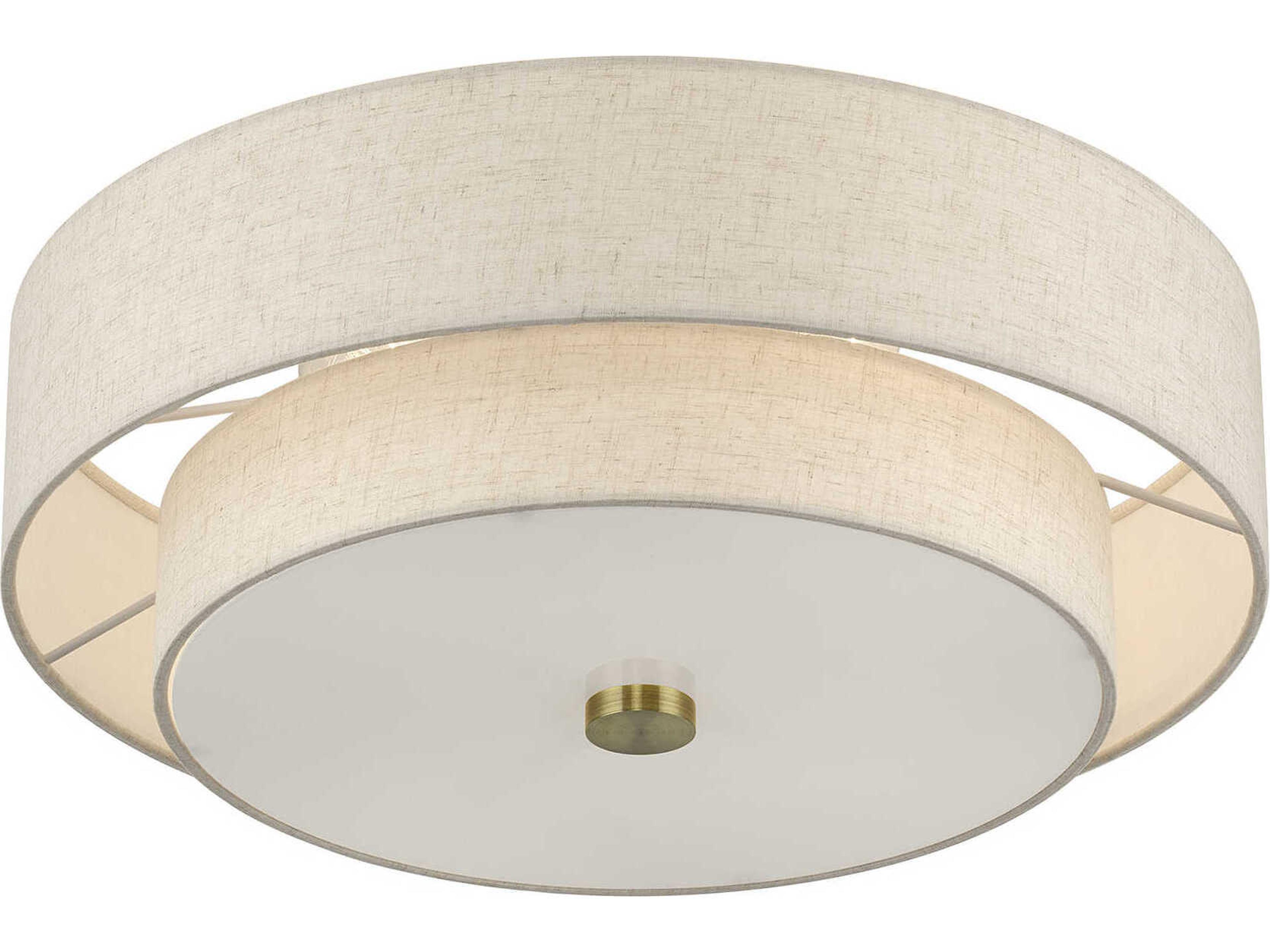 Livex Lighting Monroe 4-Light Antique Brass Drum Semi Flush Mount