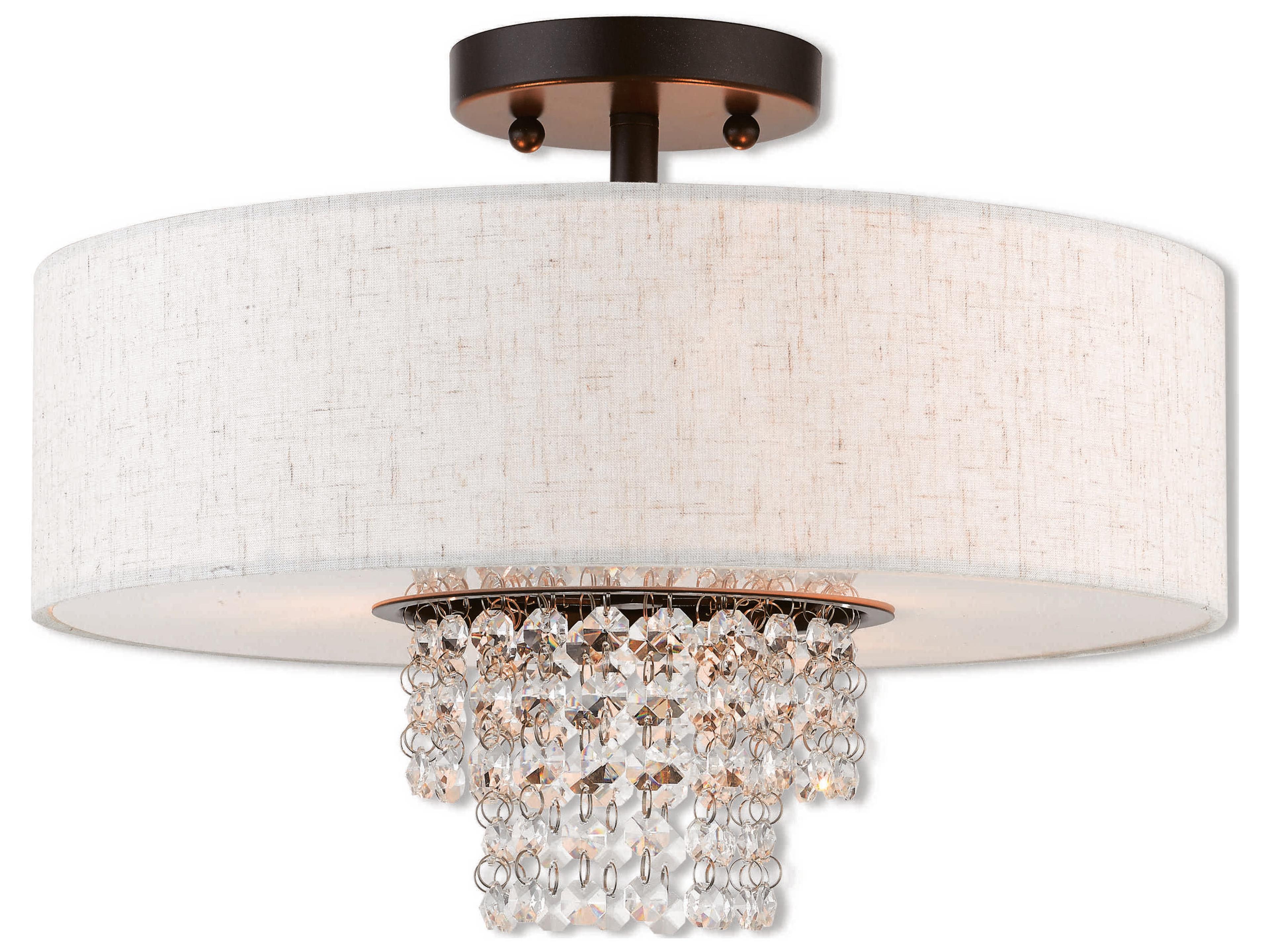 Carlisle 3-Light English Bronze Off White Crystal Drum Semi Flush Mount