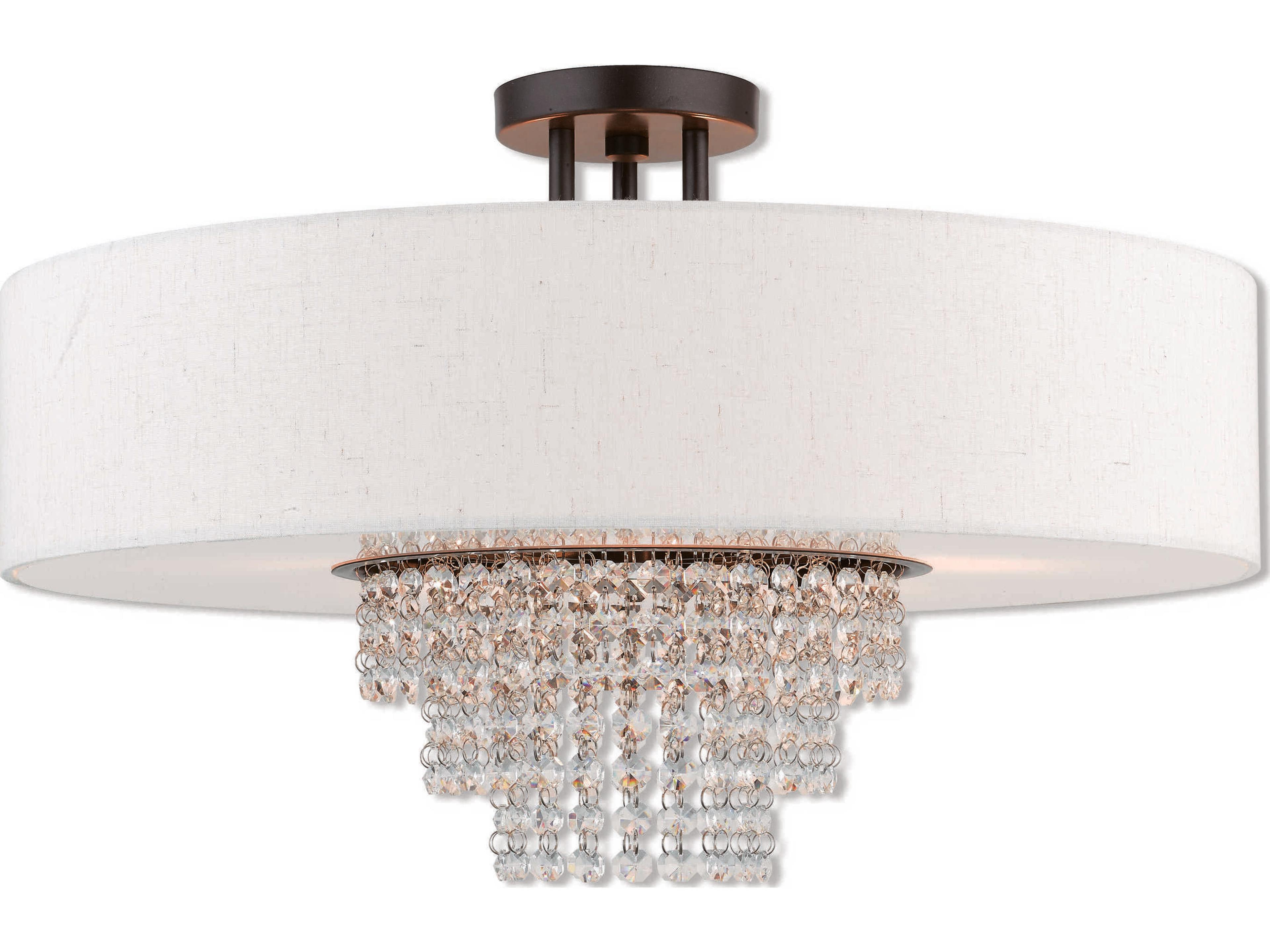 Carlisle 5-Light English Bronze Off White Crystal Drum Semi Flush Mount