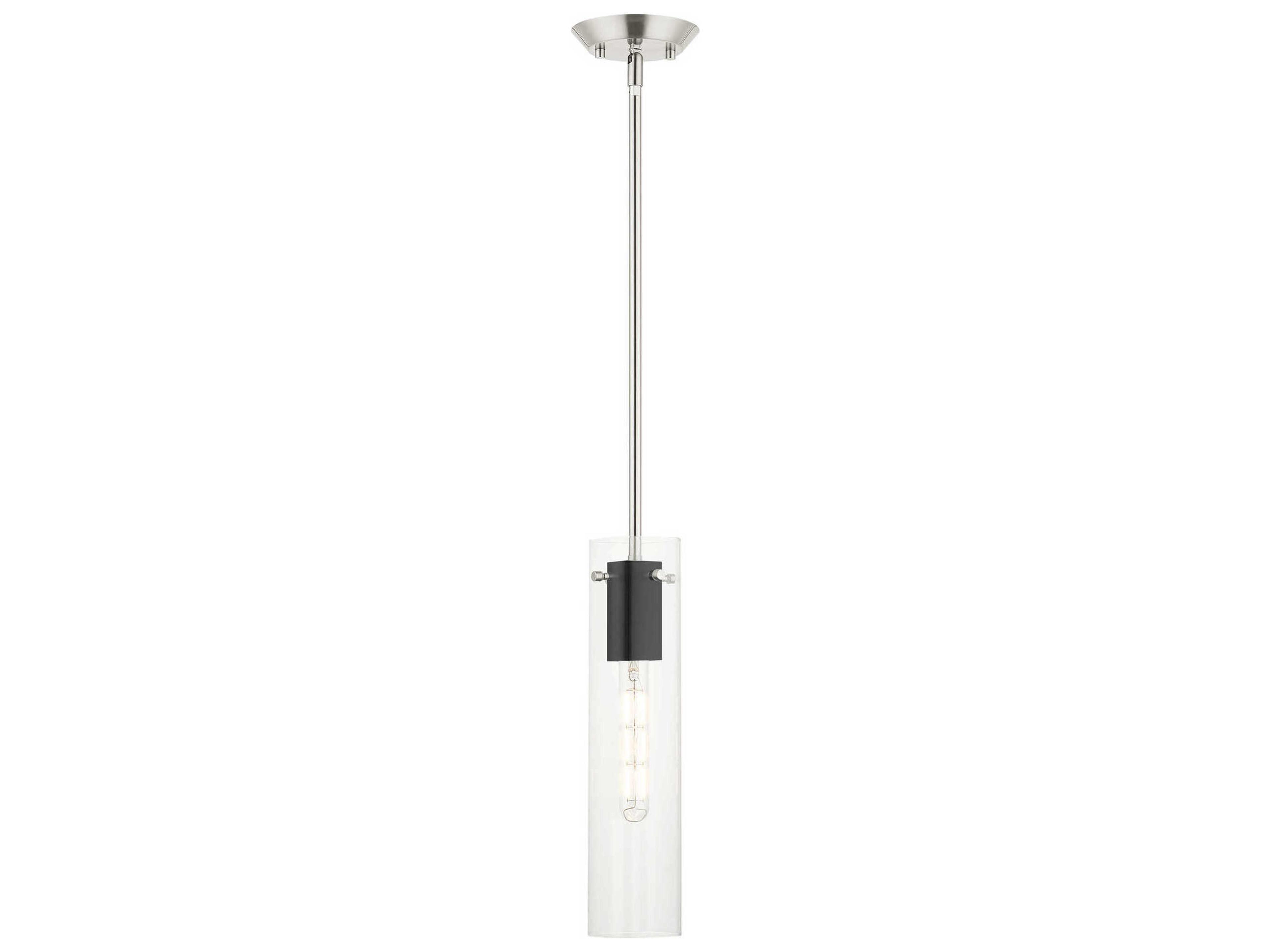 Beckett 1-Light Brushed Nickel Clear Glass Cylinder Mini Pendant