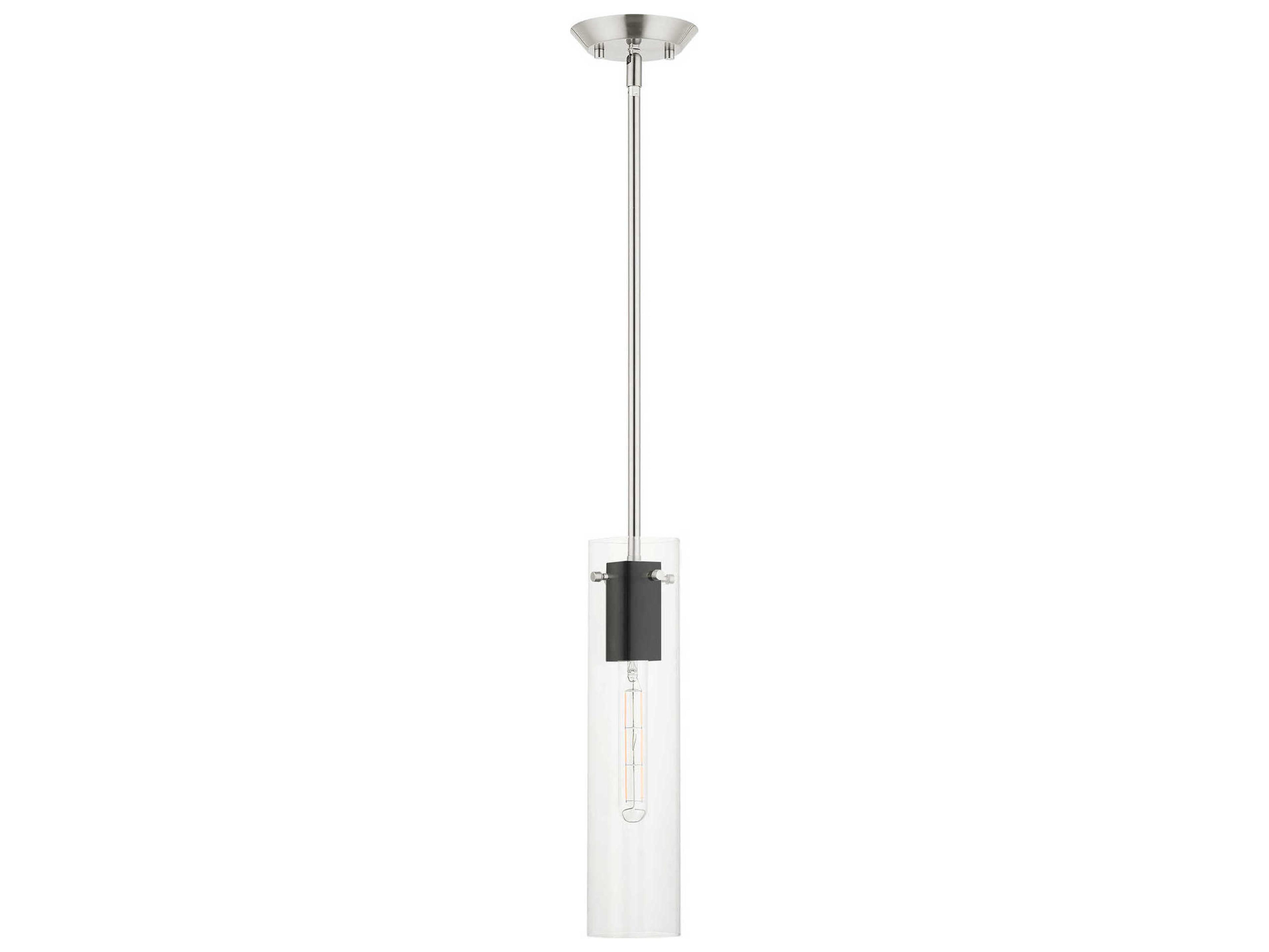 Livex Lighting Beckett 1-Light Brushed Nickel Clear Glass Cylinder Mini Pendant