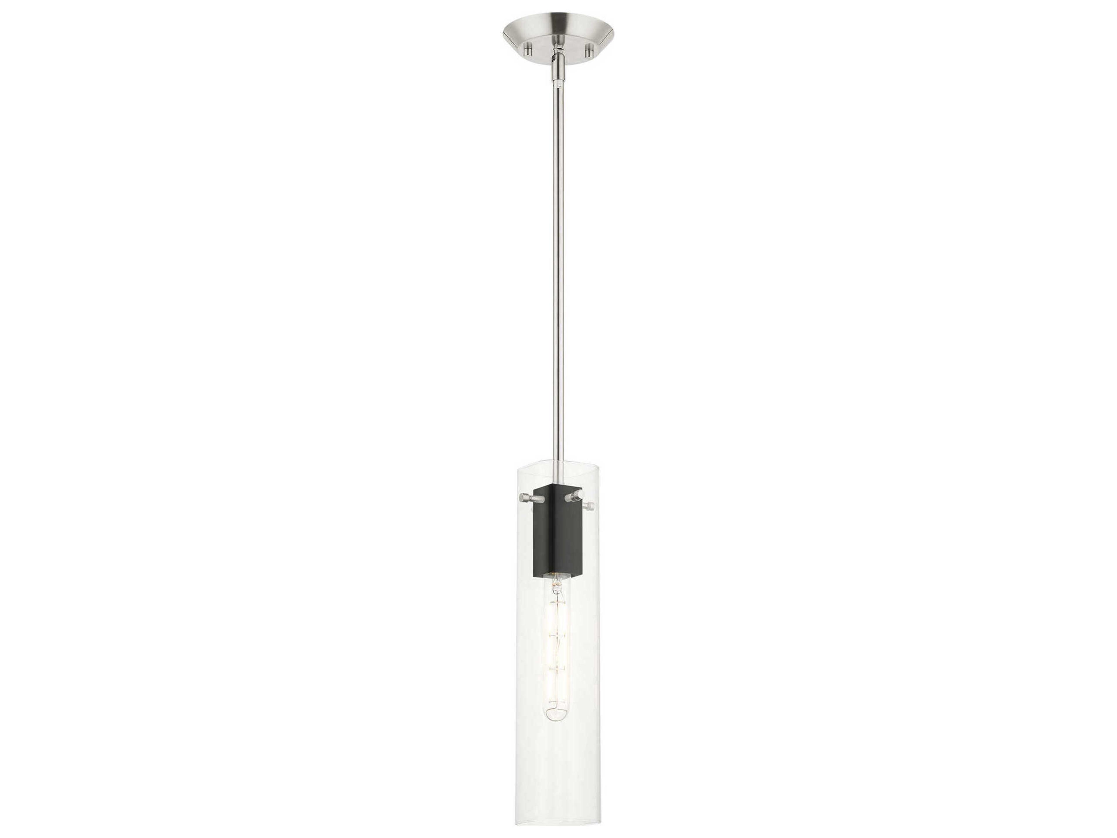 Livex Lighting Beckett 1-Light Brushed Nickel Clear Glass Cylinder Mini Pendant