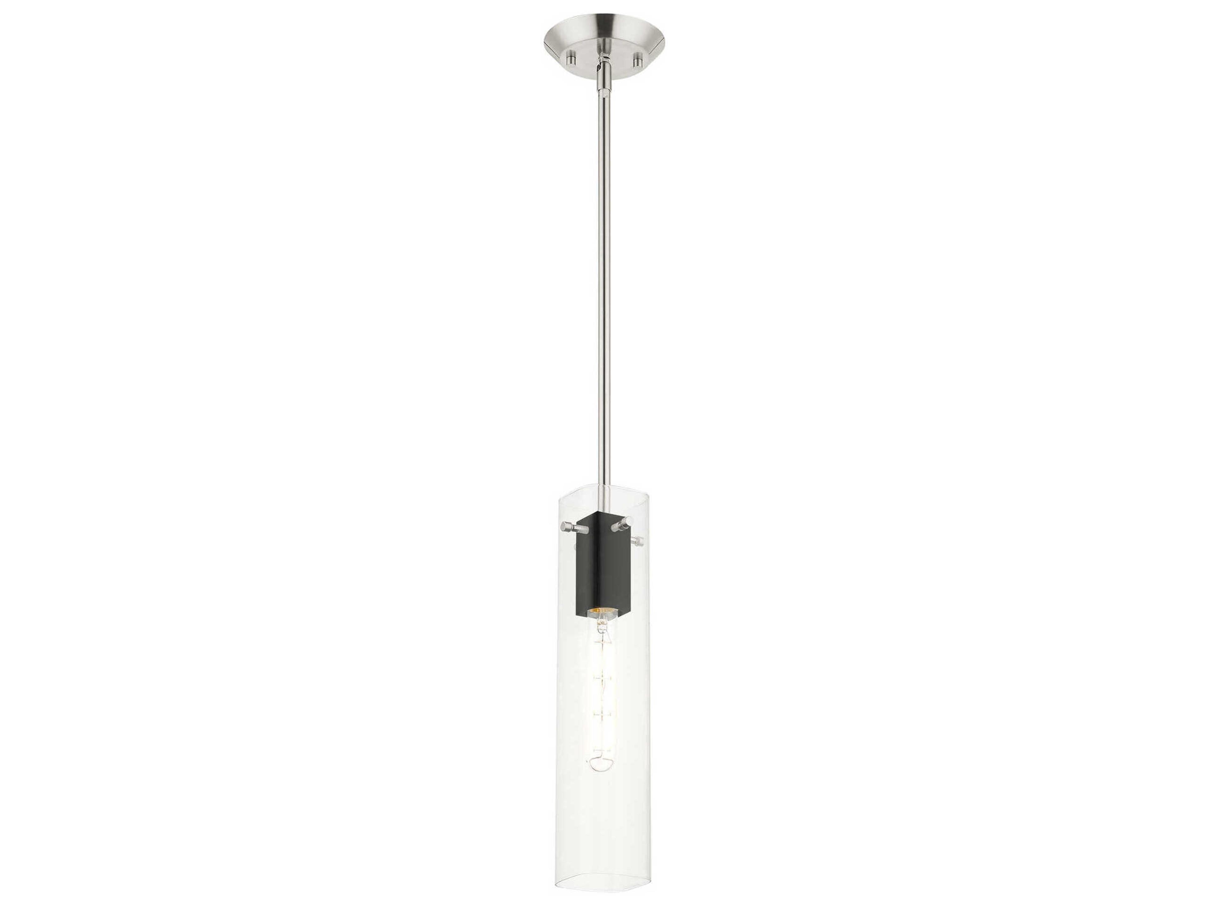 Livex Lighting Beckett 1-Light Brushed Nickel Clear Glass Cylinder Mini Pendant