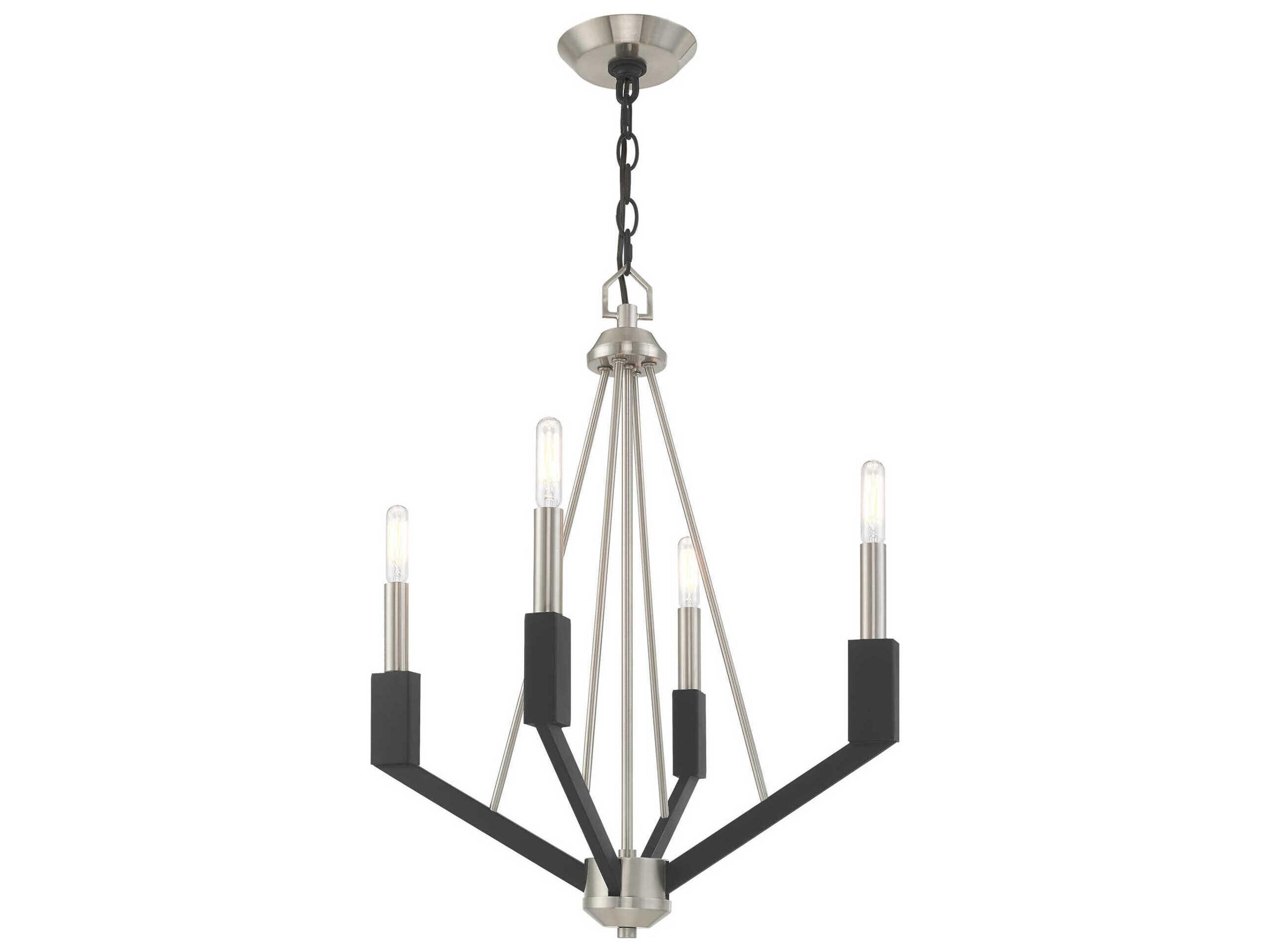 Livex Lighting Beckett 4-Light Brushed Nickel Black Candelabra Chandelier