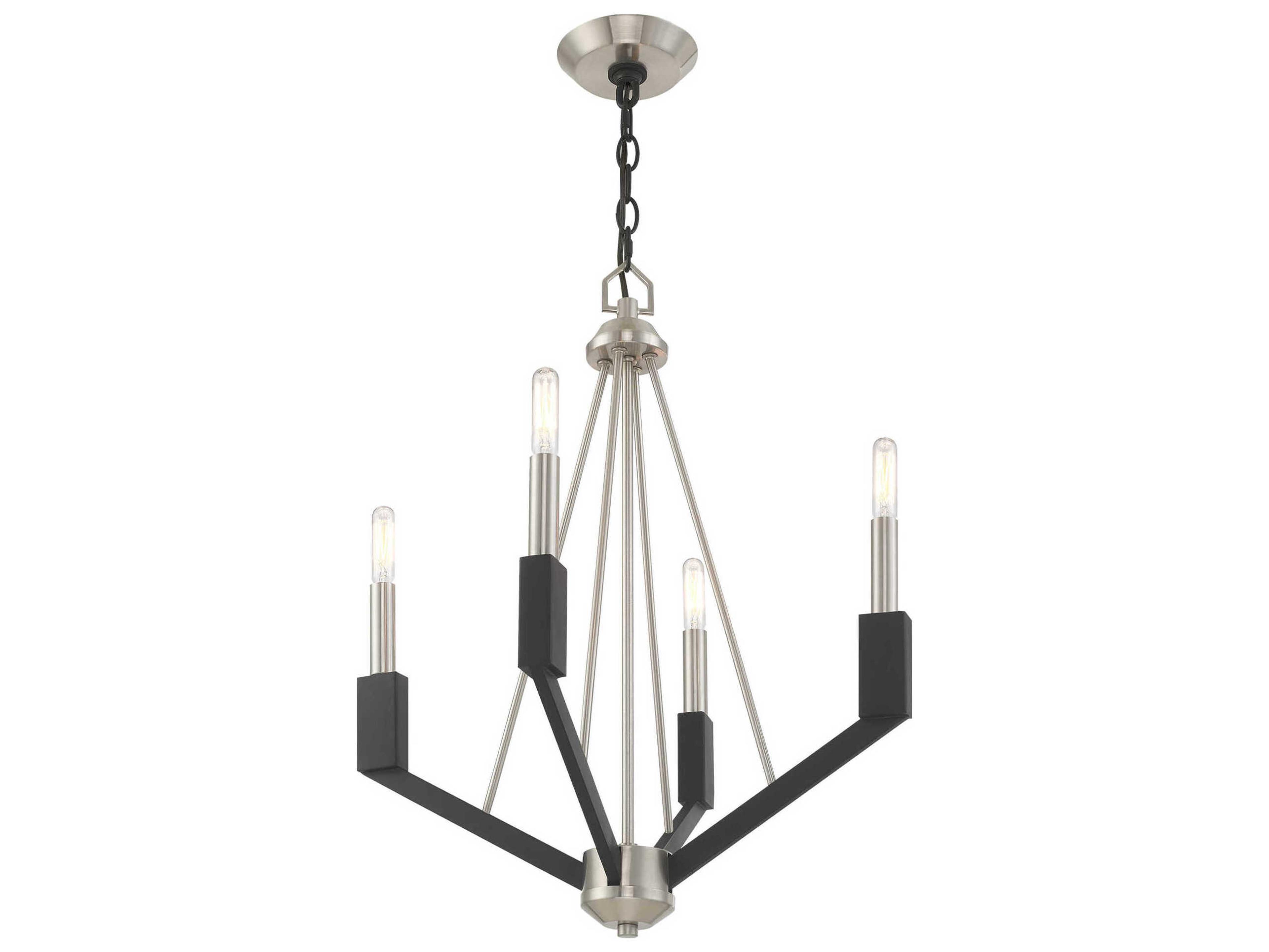 Livex Lighting Beckett 4-Light Brushed Nickel Black Candelabra Chandelier