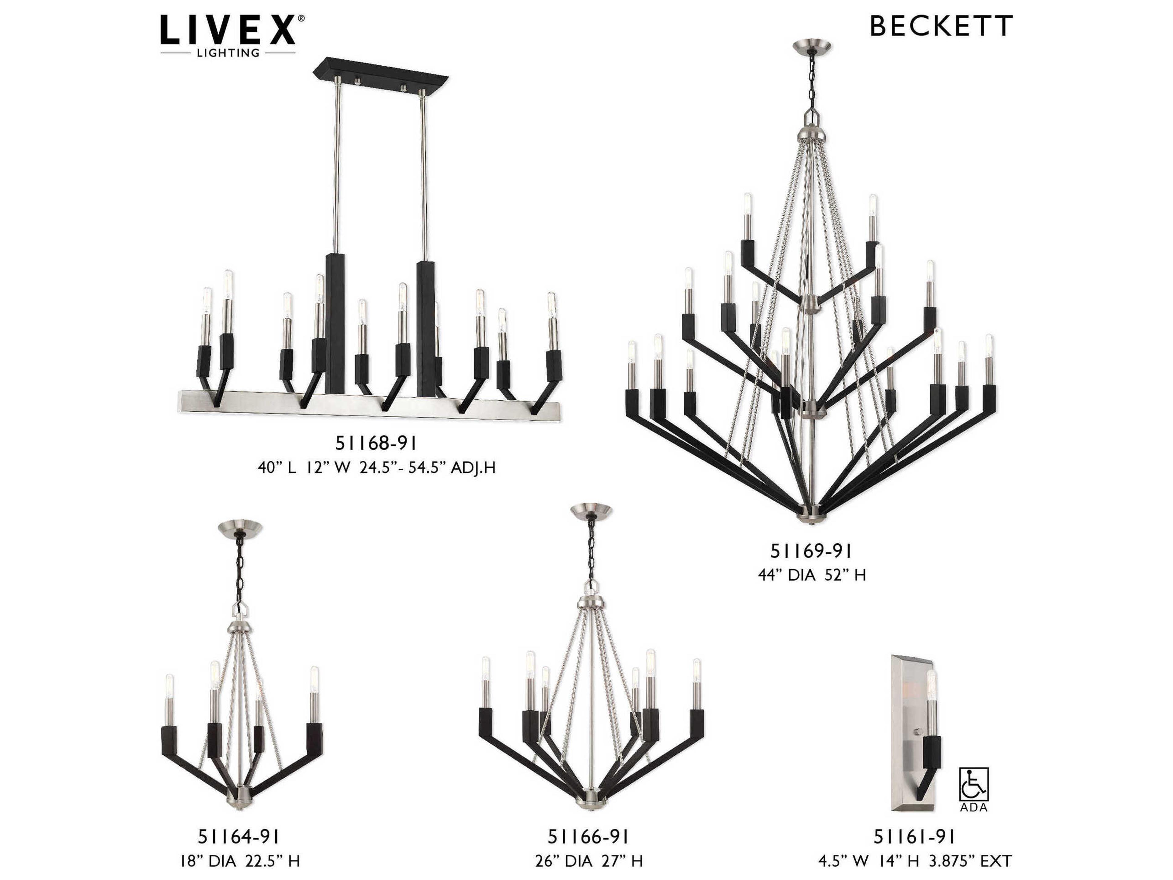Livex Lighting Beckett 4-Light Brushed Nickel Black Candelabra Chandelier