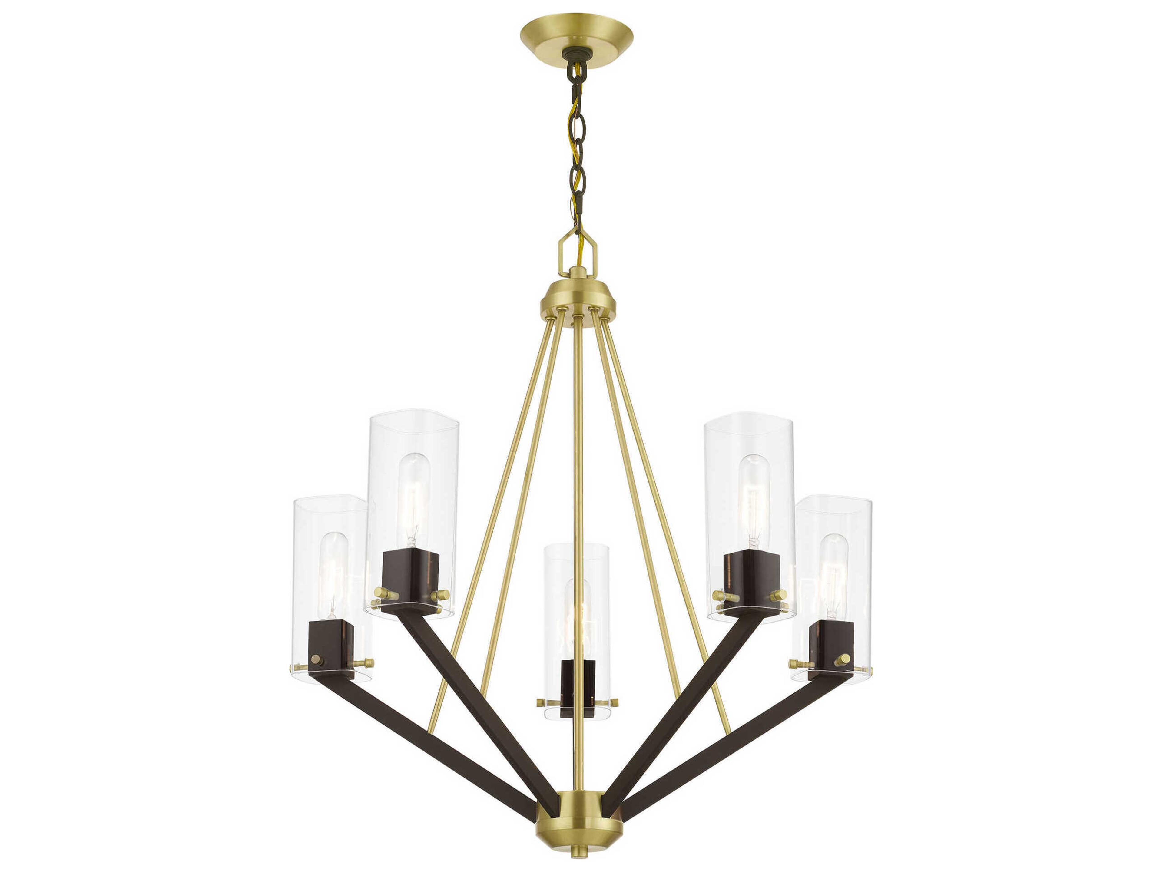 Livex Lighting Beckett 5-Light Satin Brass Bronze Glass Cylinder Chandelier