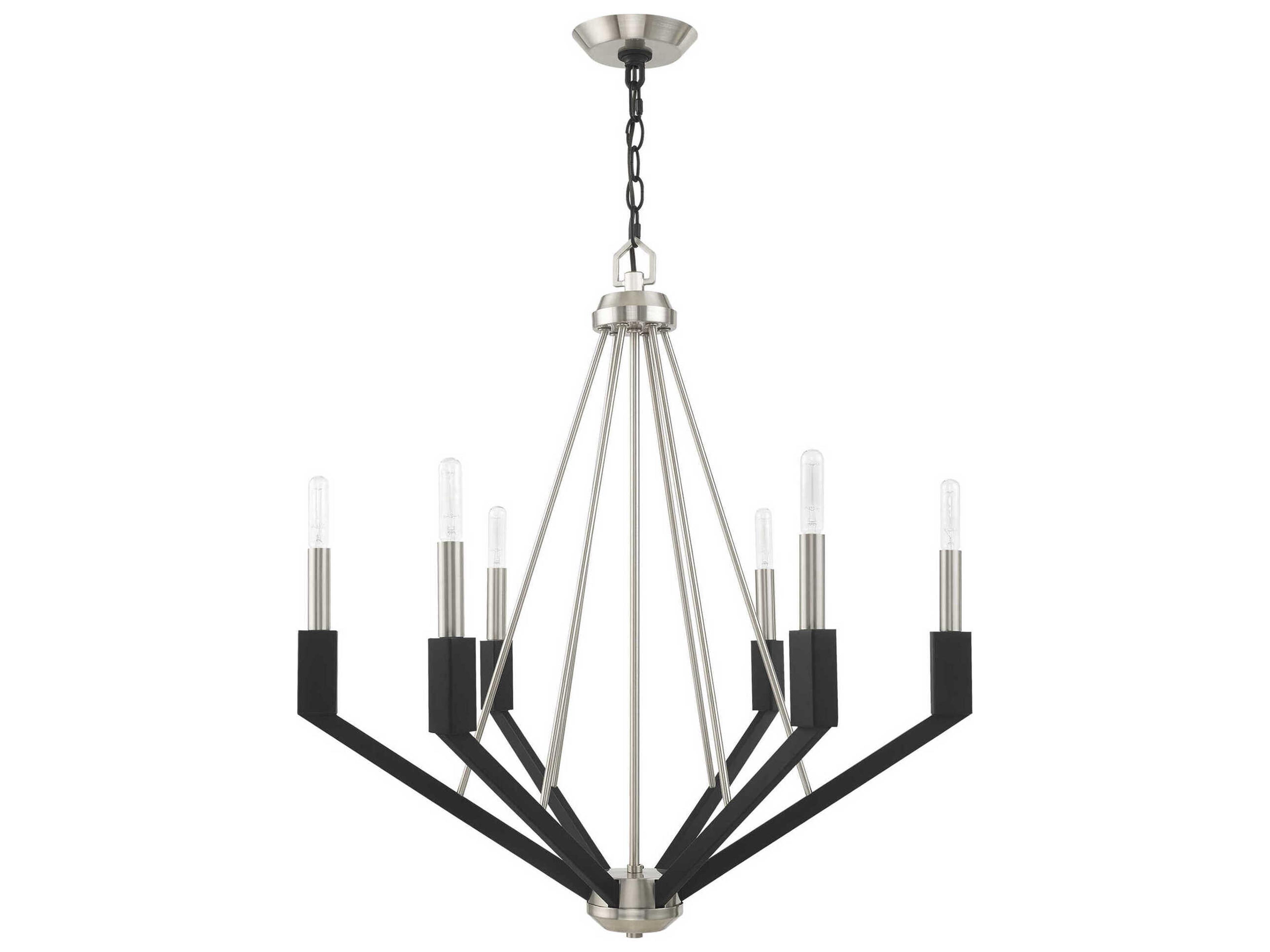 Livex Lighting Beckett 6-Light Brushed Nickel Black Candelabra Chandelier